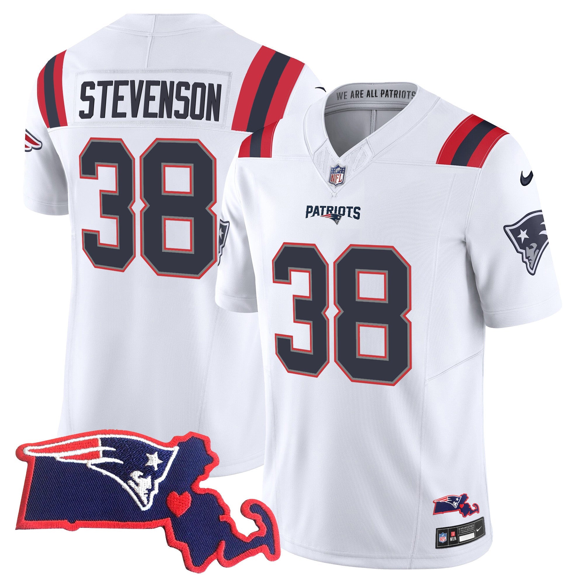Men's Patriots Massachusetts Patch Vapor Jersey - All Stitched