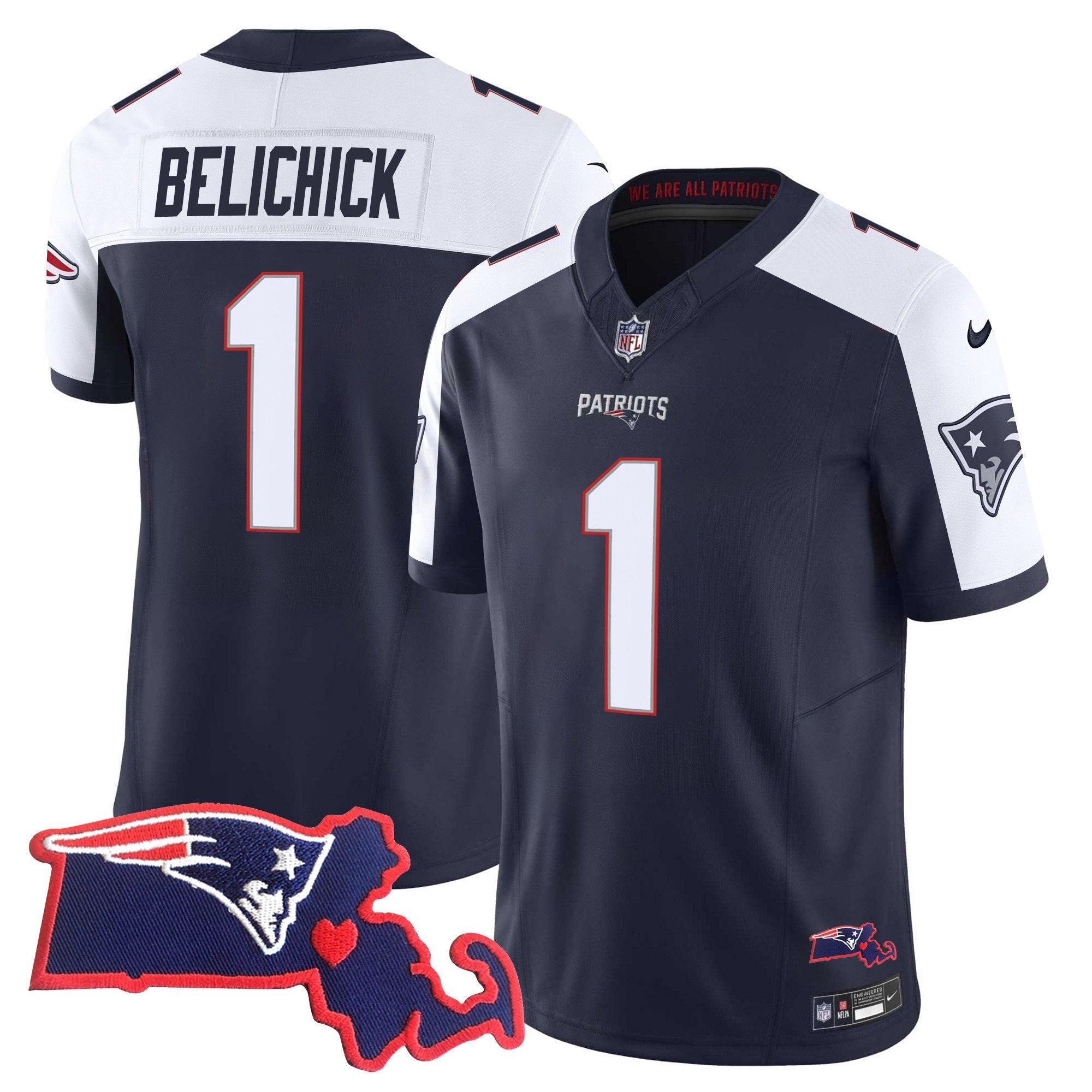 Men's Patriots Massachusetts Patch Vapor Jersey - All Stitched