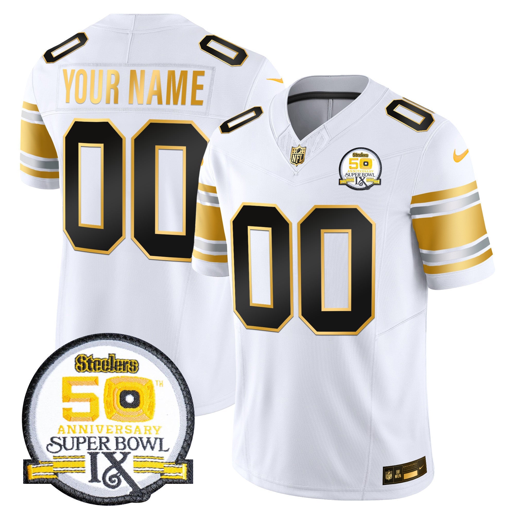 Steelers 50th Anniversary of Super Bowl IX Patch Gold Vapor Limited Custom Jersey - All Stitched