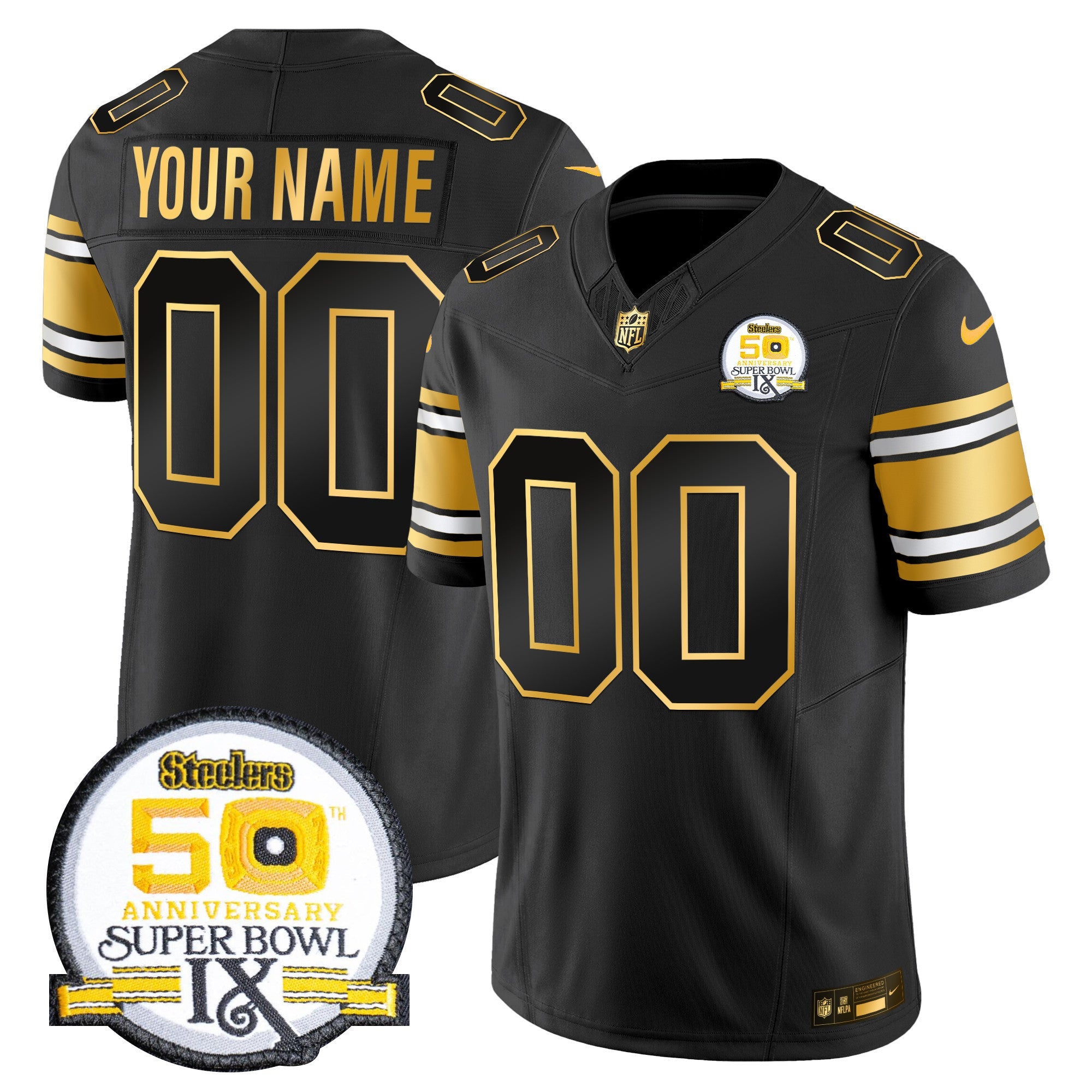 Steelers 50th Anniversary of Super Bowl IX Patch Gold Vapor Limited Custom Jersey - All Stitched