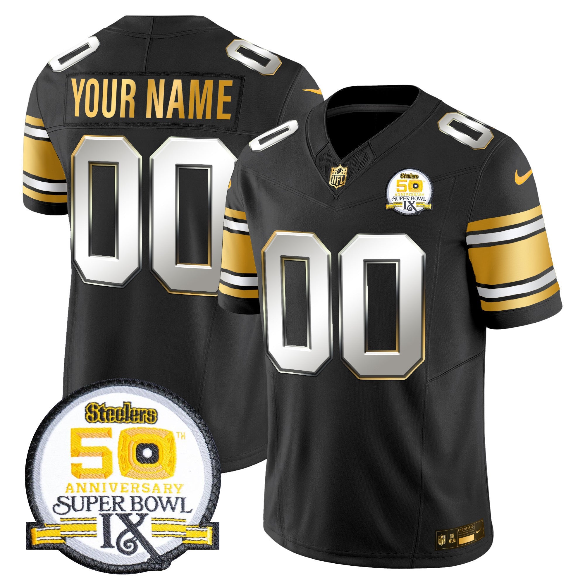 Steelers 50th Anniversary of Super Bowl IX Patch Gold Vapor Limited Custom Jersey - All Stitched