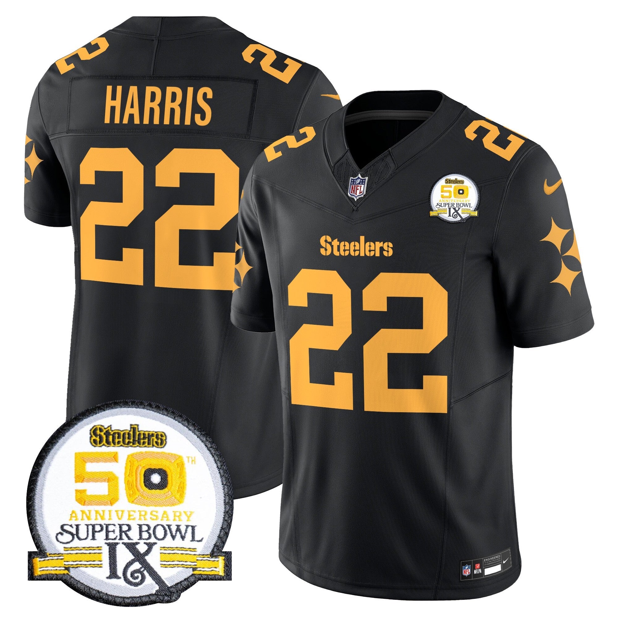 Men's Steelers 50th Anniversary Of Super Bowl IX Patch Vapor Limited Jersey V2 - All Stitched