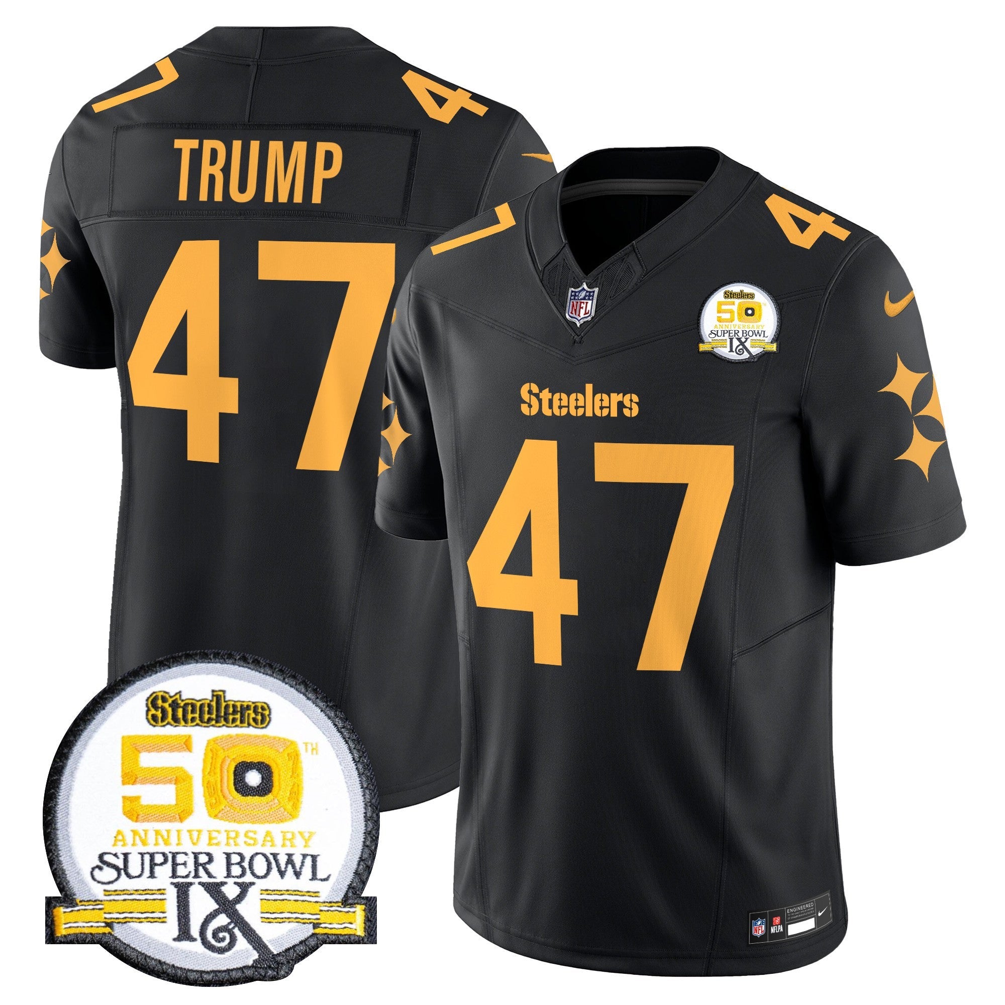 Men's Steelers 50th Anniversary Of Super Bowl IX Patch Vapor Limited Jersey V2 - All Stitched