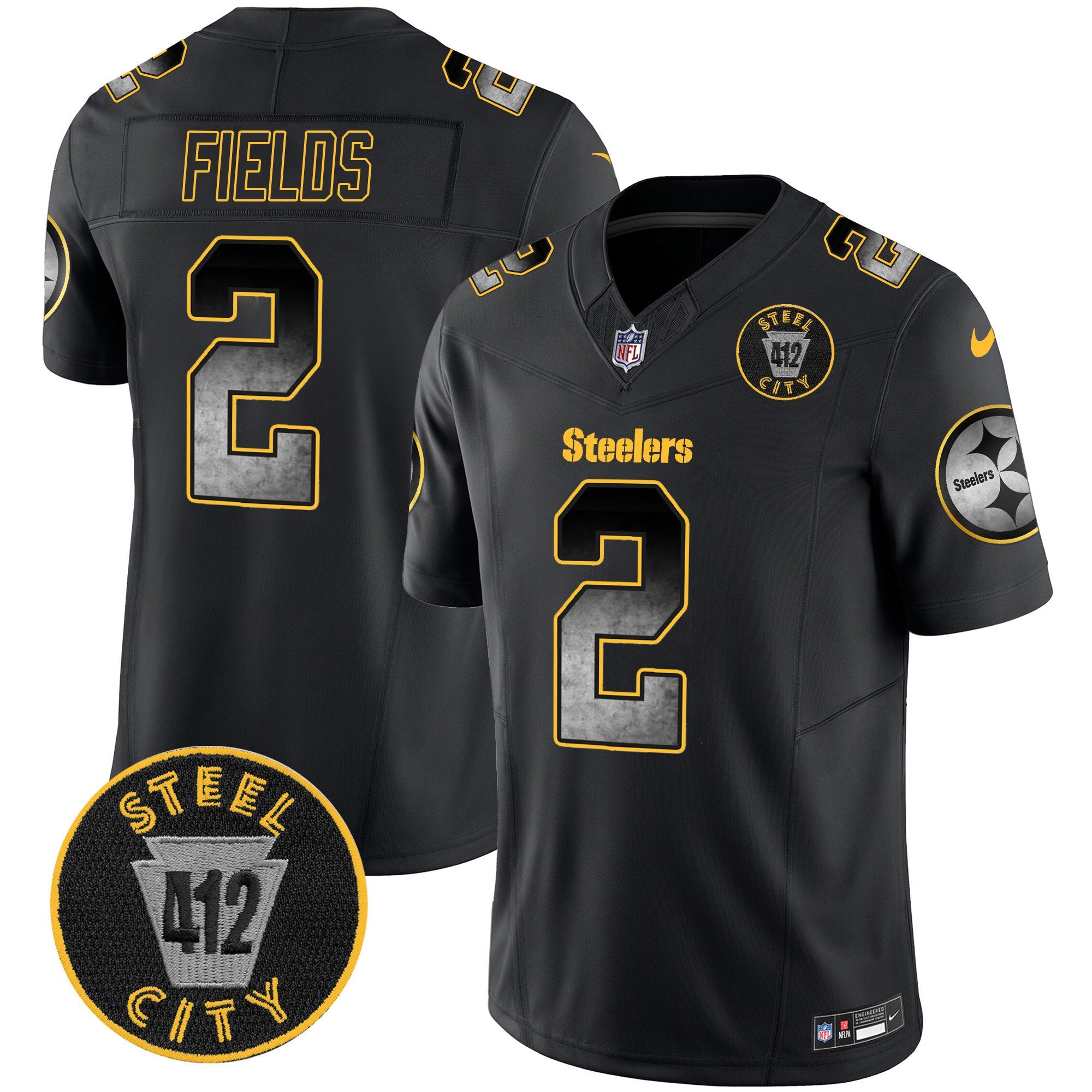 Men's Steelers Arch Smoke 412 Patch Vapor Limited Jersey - All Stitched