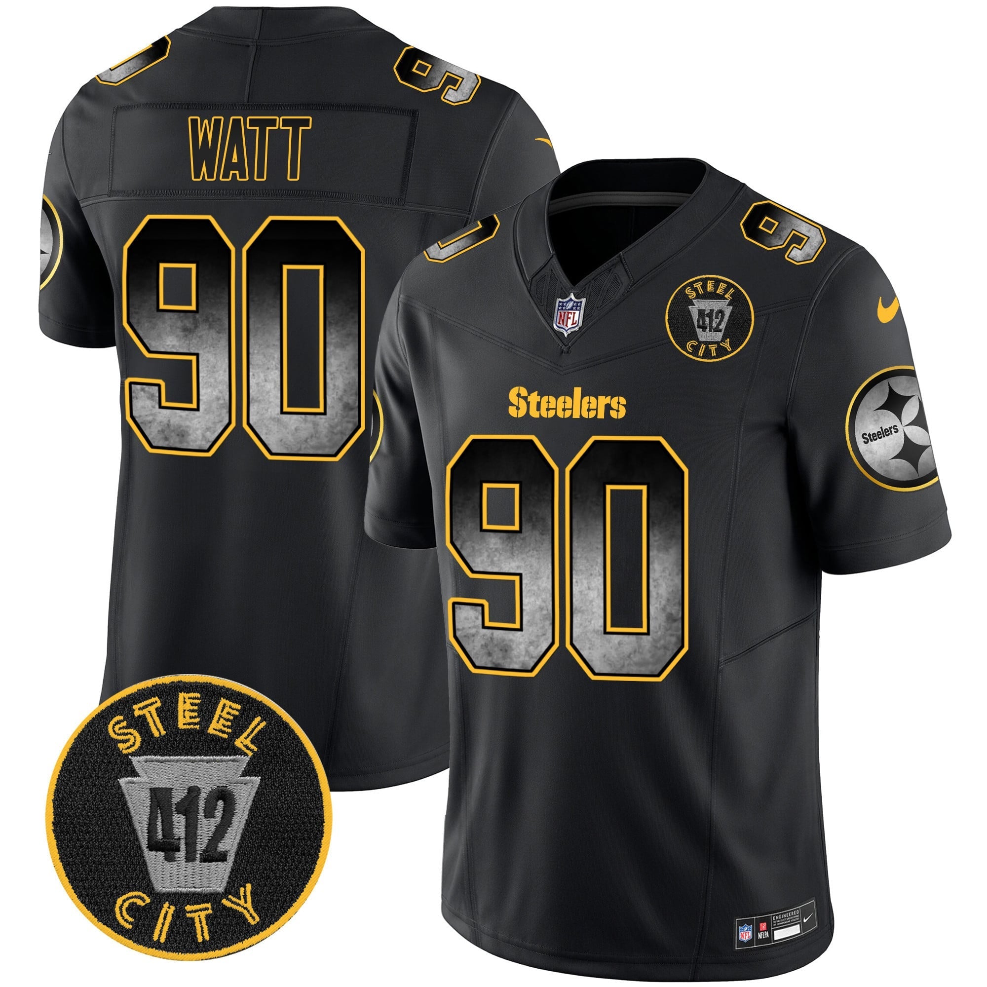 Men's Steelers Arch Smoke 412 Patch Vapor Limited Jersey - All Stitched