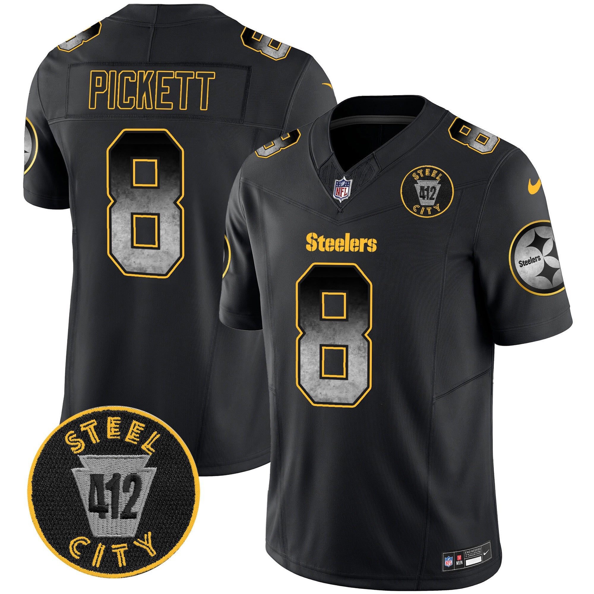 Men's Steelers Arch Smoke 412 Patch Vapor Limited Jersey - All Stitched