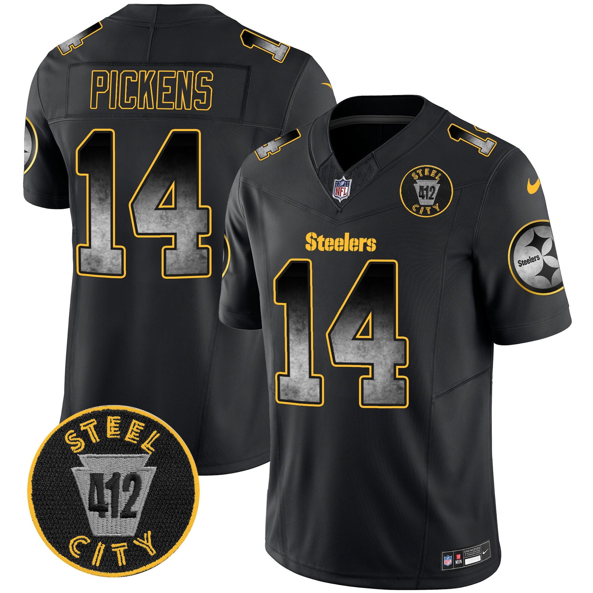 Men's Steelers Arch Smoke 412 Patch Vapor Limited Jersey - All Stitched