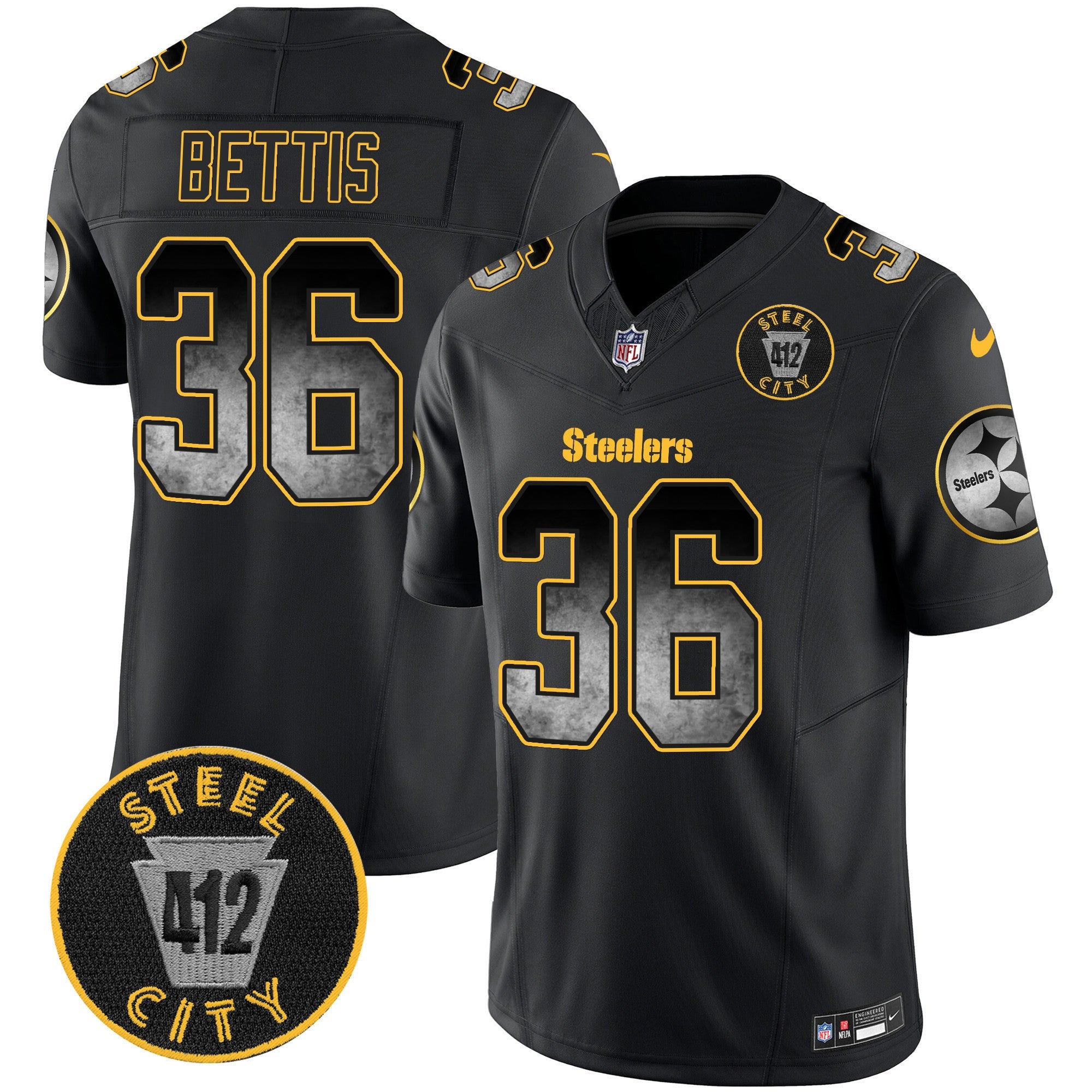 Men's Steelers Arch Smoke 412 Patch Vapor Limited Jersey - All Stitched