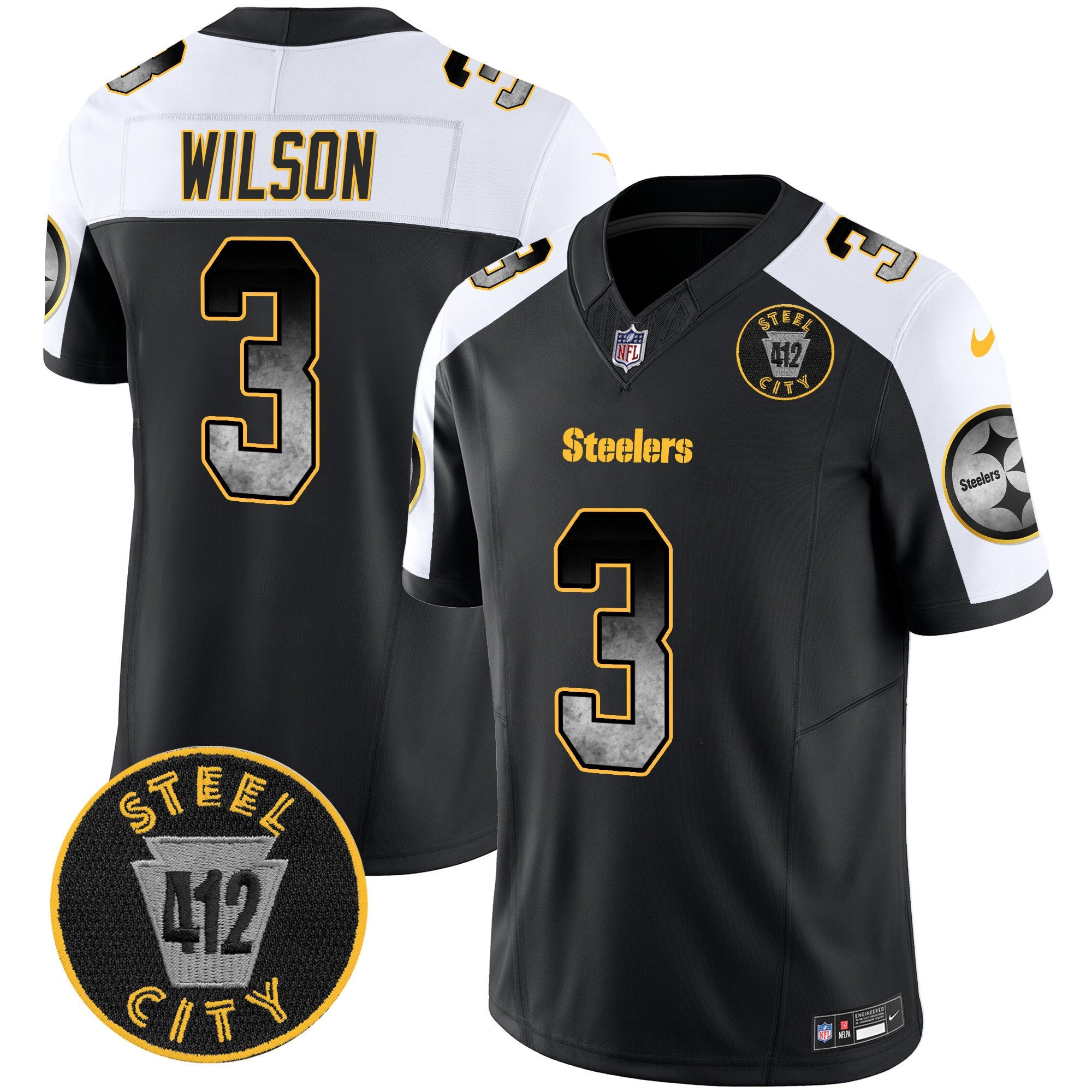 Men's Steelers Arch Smoke 412 Patch Vapor Limited Jersey - All Stitched