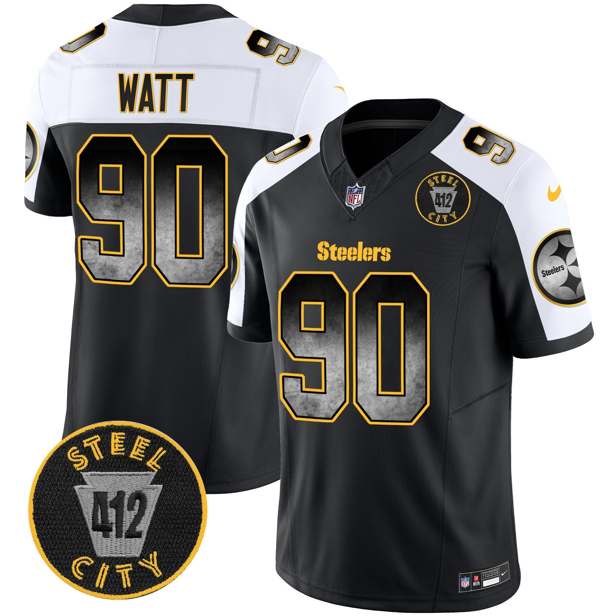 Men's Steelers Arch Smoke 412 Patch Vapor Limited Jersey - All Stitched