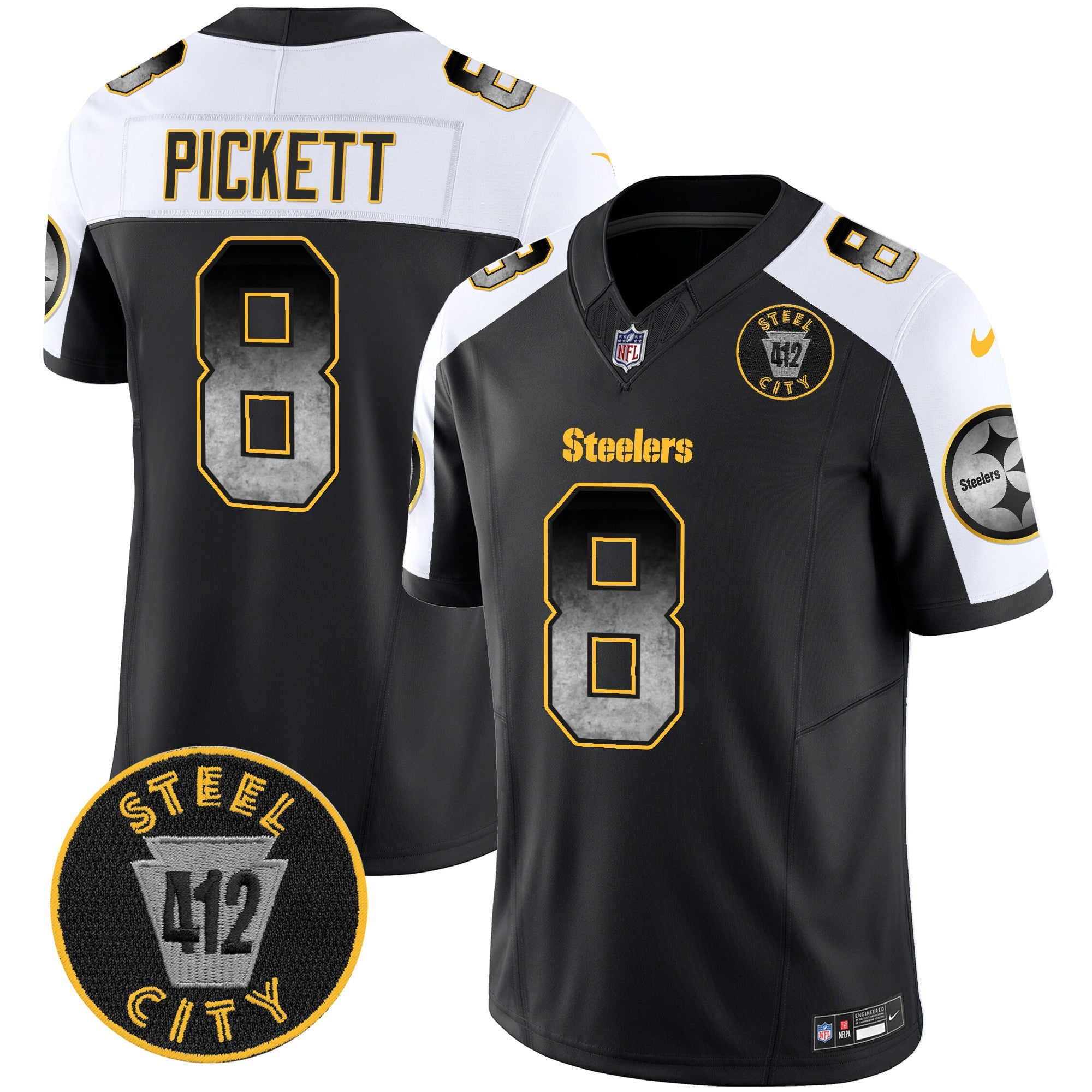 Men's Steelers Arch Smoke 412 Patch Vapor Limited Jersey - All Stitched
