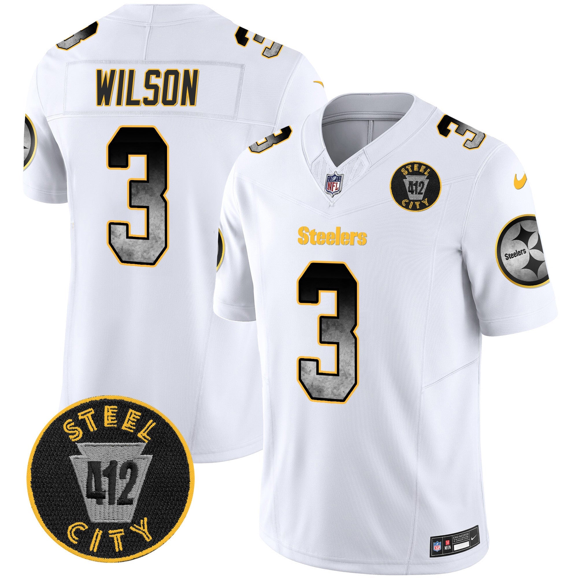 Men's Steelers Arch Smoke 412 Patch Vapor Limited Jersey - All Stitched