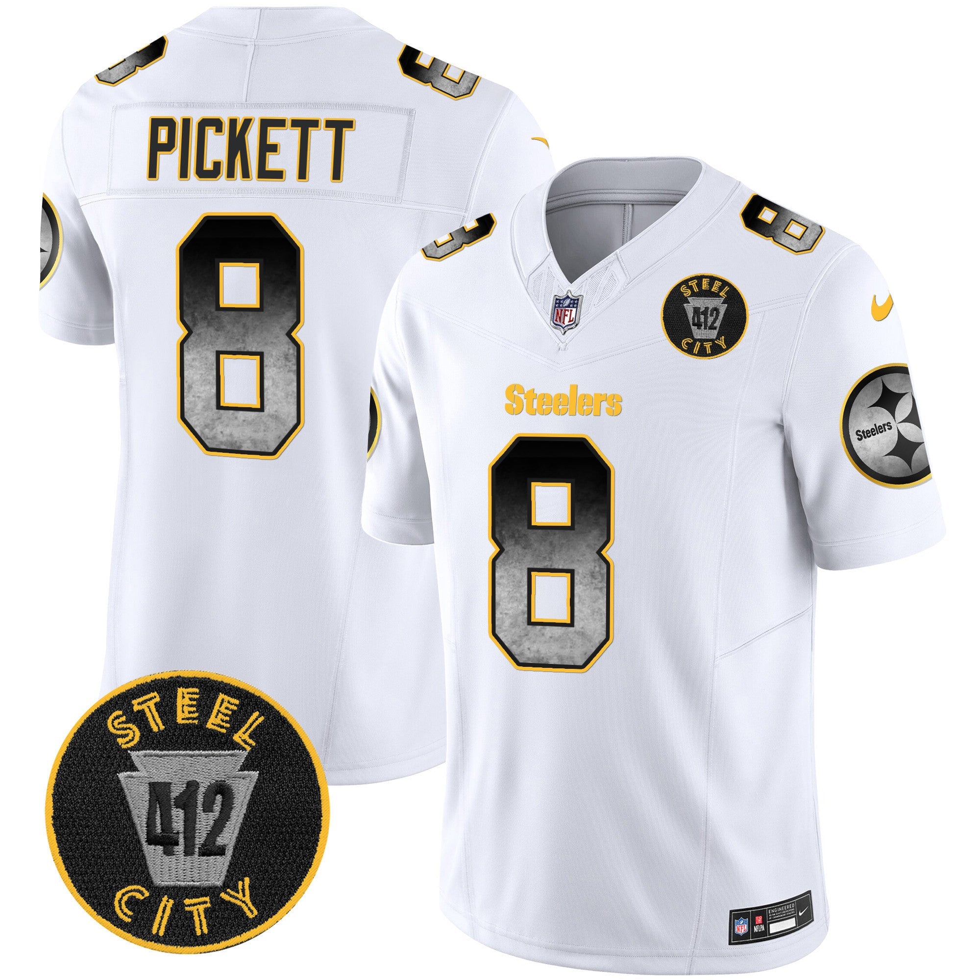 Men's Steelers Arch Smoke 412 Patch Vapor Limited Jersey - All Stitched