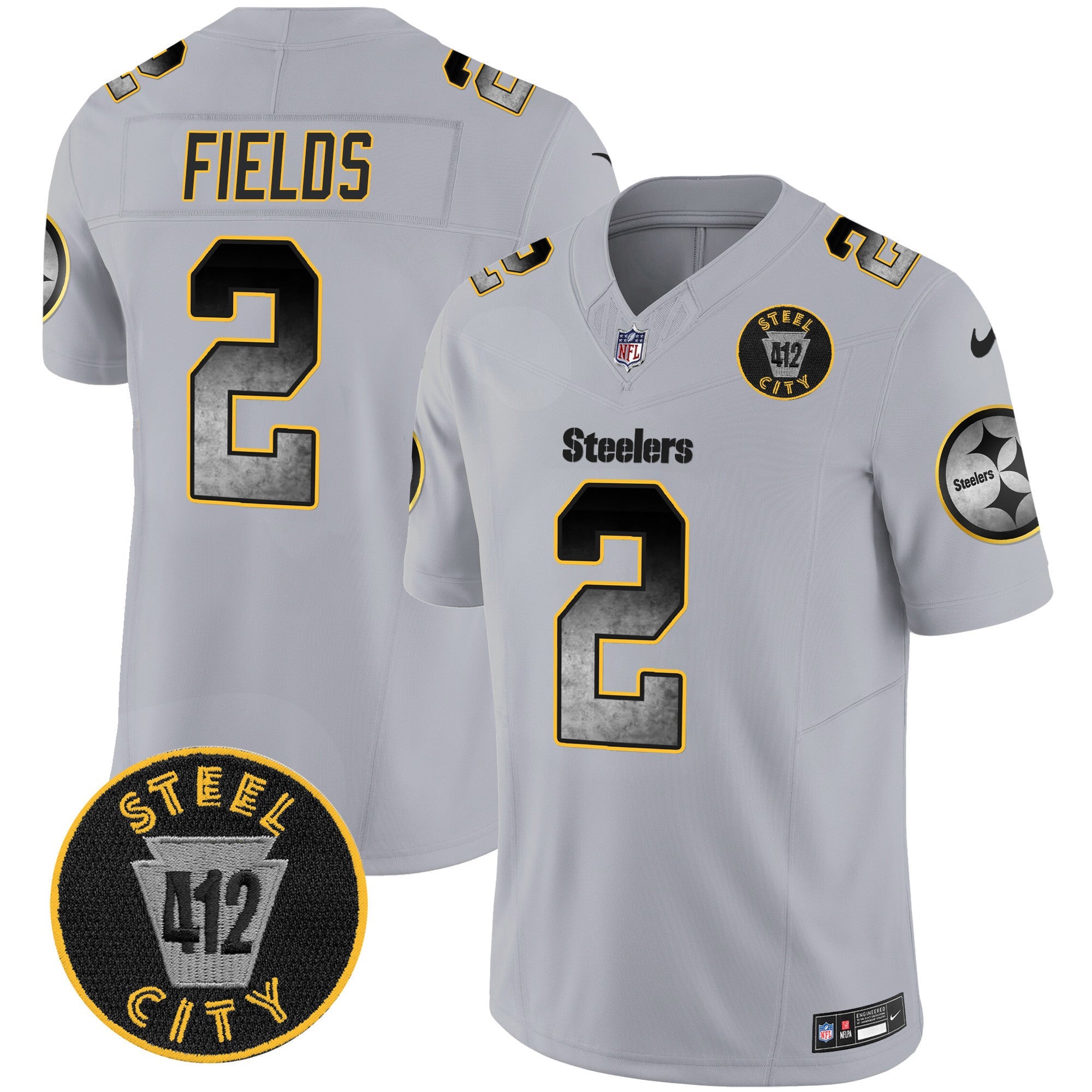 Men's Steelers Arch Smoke 412 Patch Vapor Limited Jersey - All Stitched