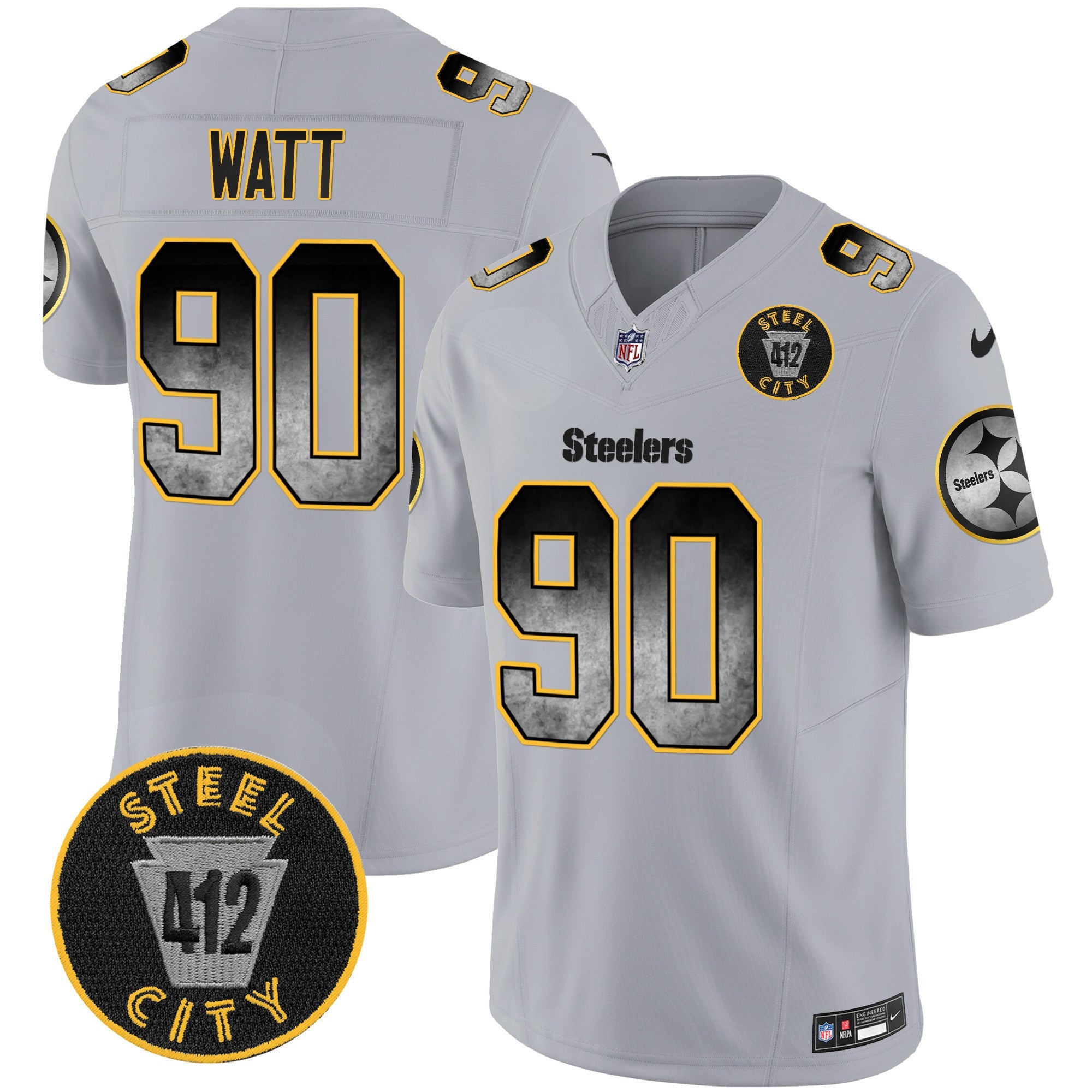 Men's Steelers Arch Smoke 412 Patch Vapor Limited Jersey - All Stitched