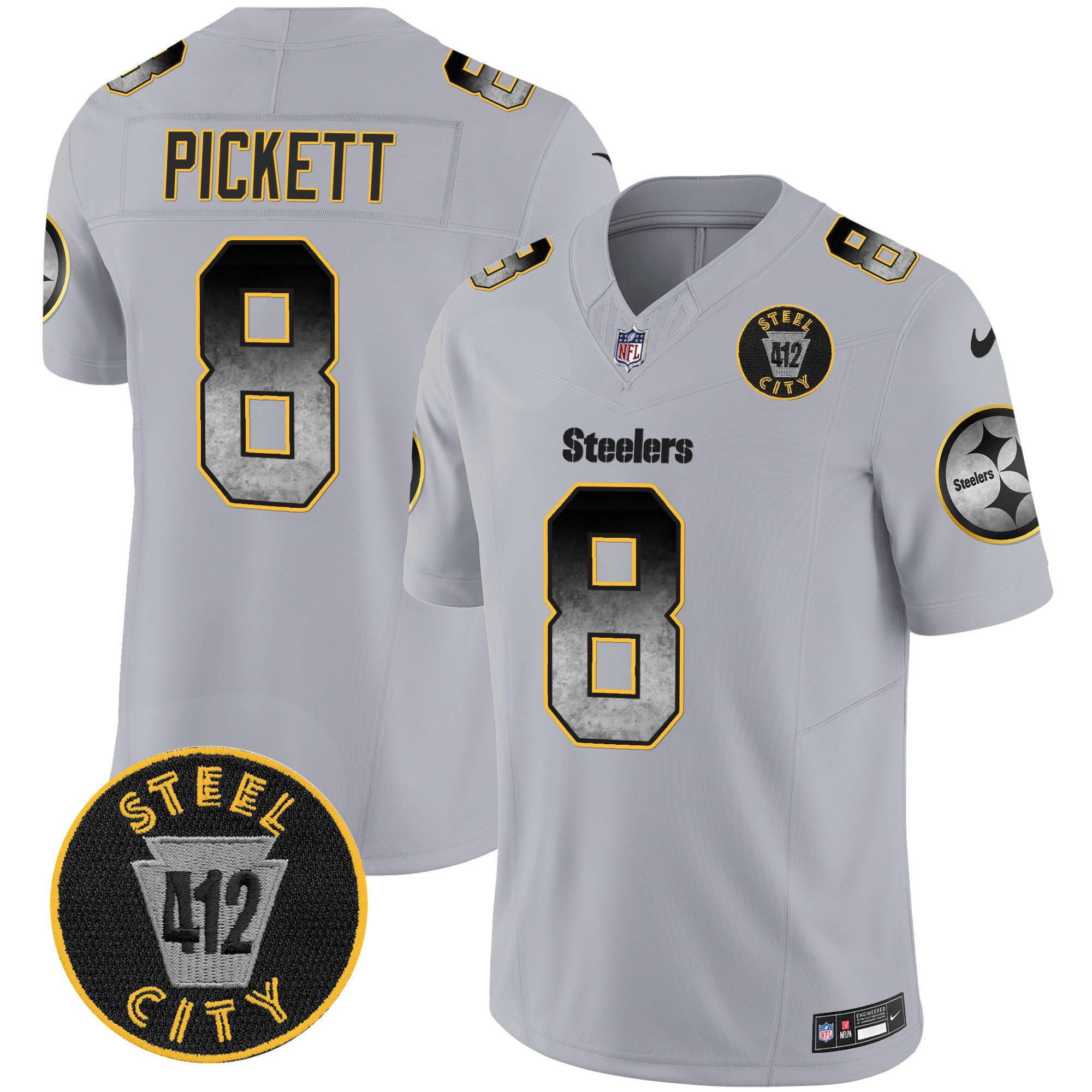 Men's Steelers Arch Smoke 412 Patch Vapor Limited Jersey - All Stitched