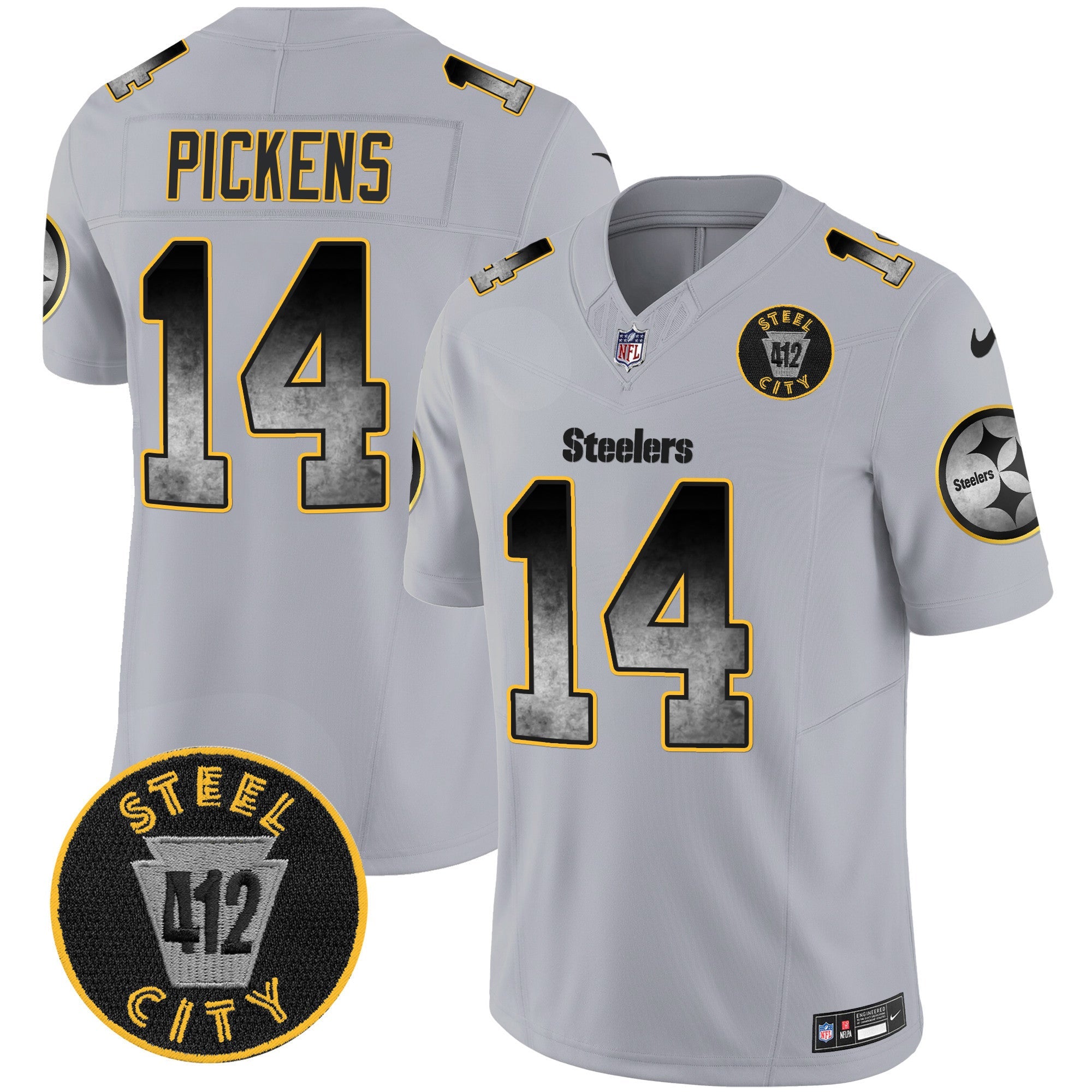 Men's Steelers Arch Smoke 412 Patch Vapor Limited Jersey - All Stitched