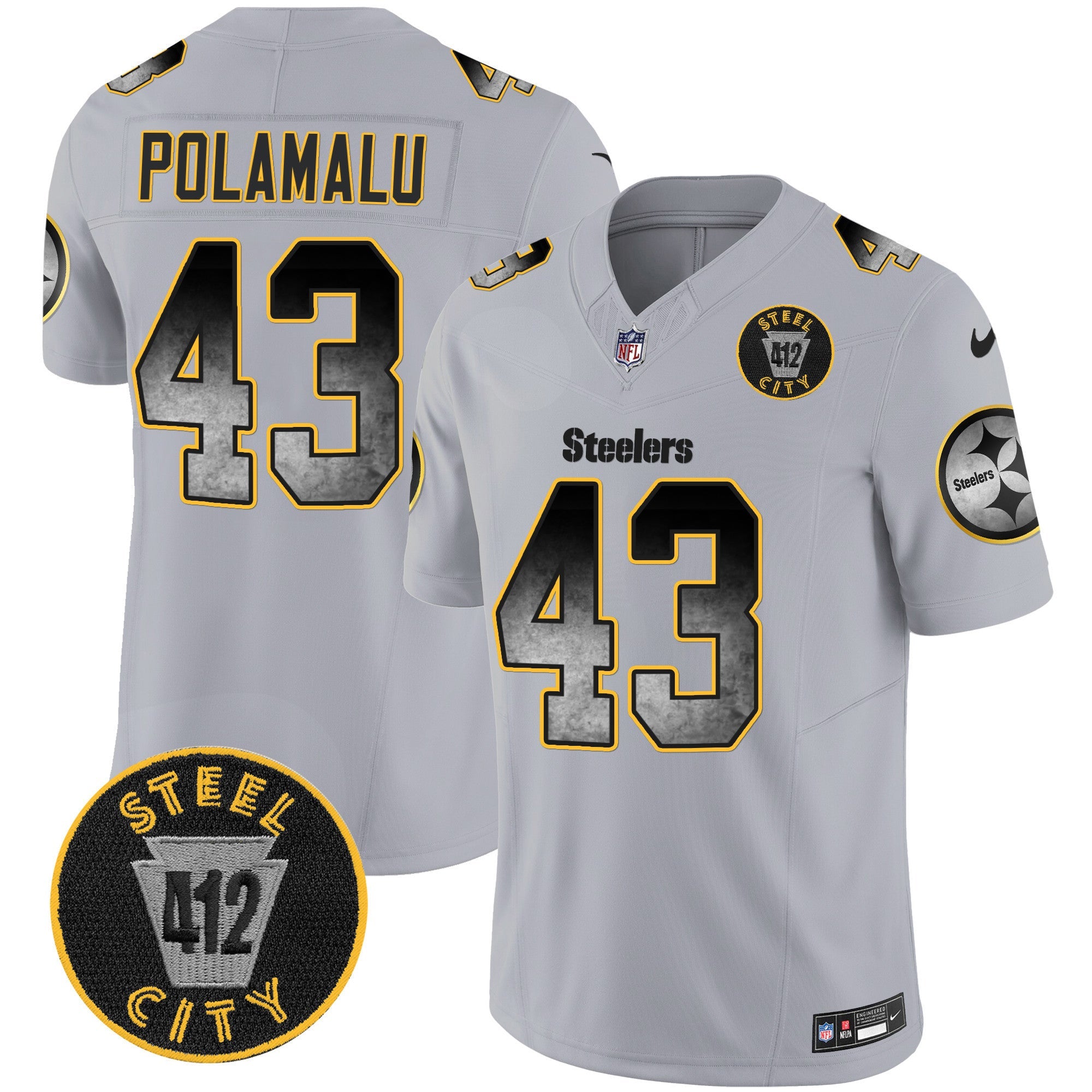 Men's Steelers Arch Smoke 412 Patch Vapor Limited Jersey - All Stitched