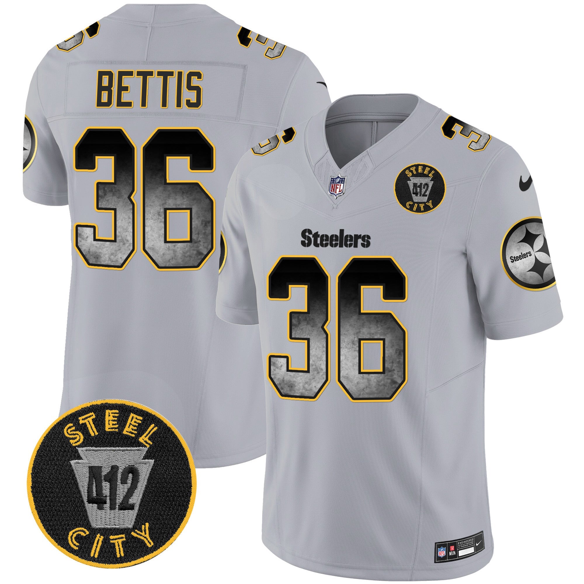 Men's Steelers Arch Smoke 412 Patch Vapor Limited Jersey - All Stitched