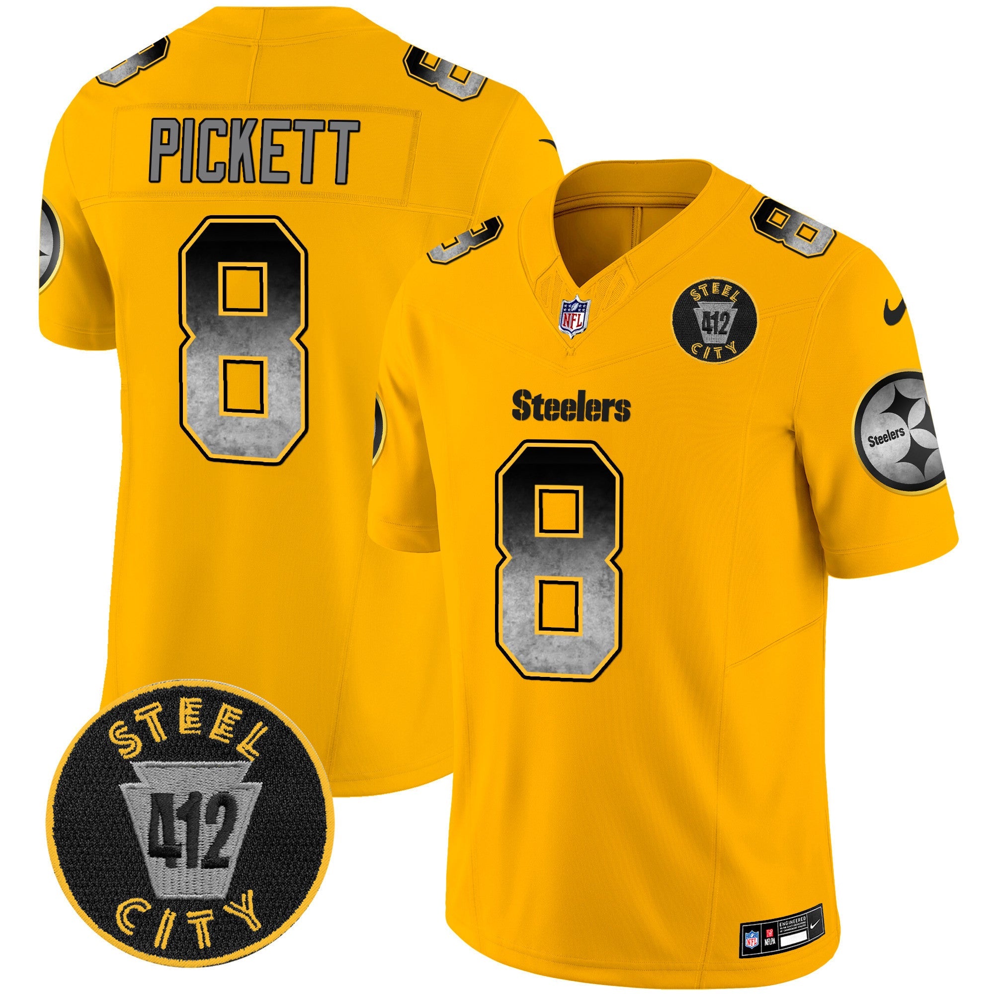 Men's Steelers Arch Smoke 412 Patch Vapor Limited Jersey - All Stitched