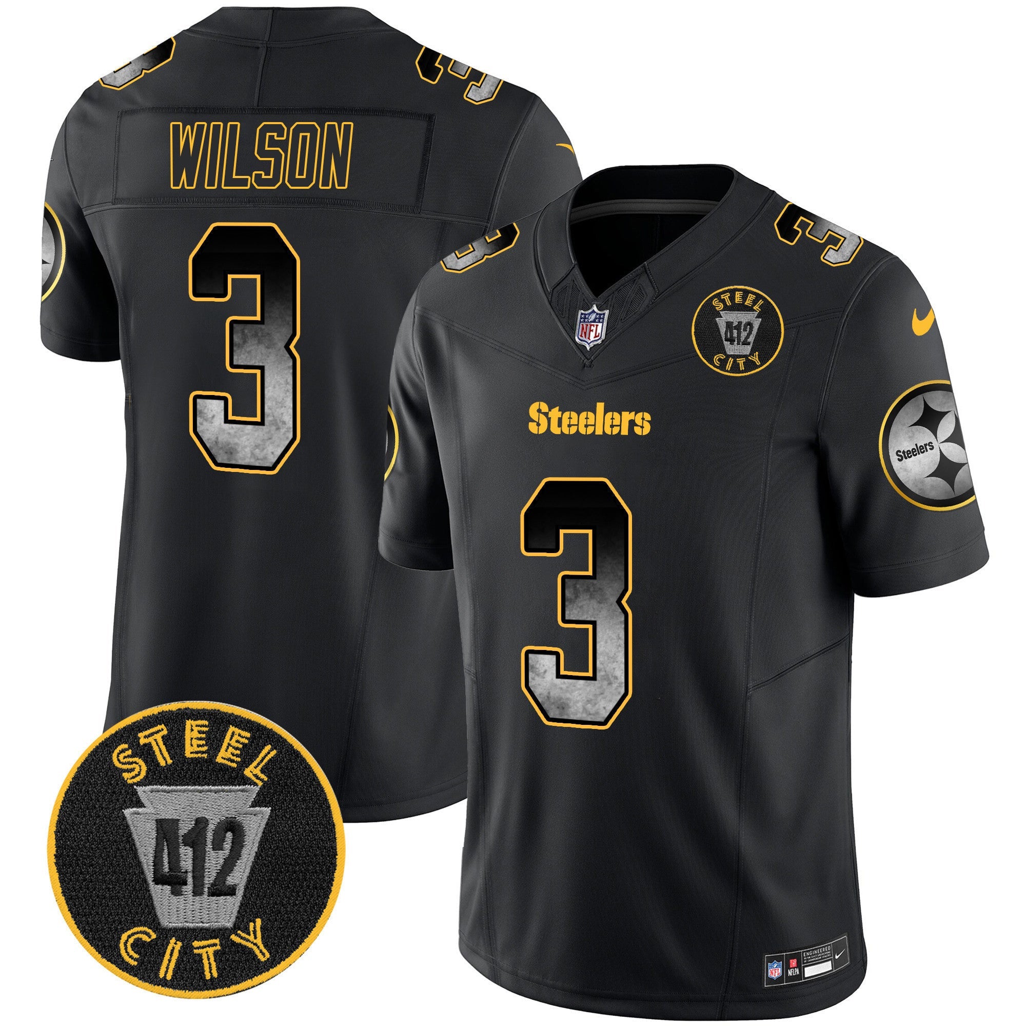 Men's Steelers Arch Smoke 412 Patch Vapor Limited Jersey - All Stitched