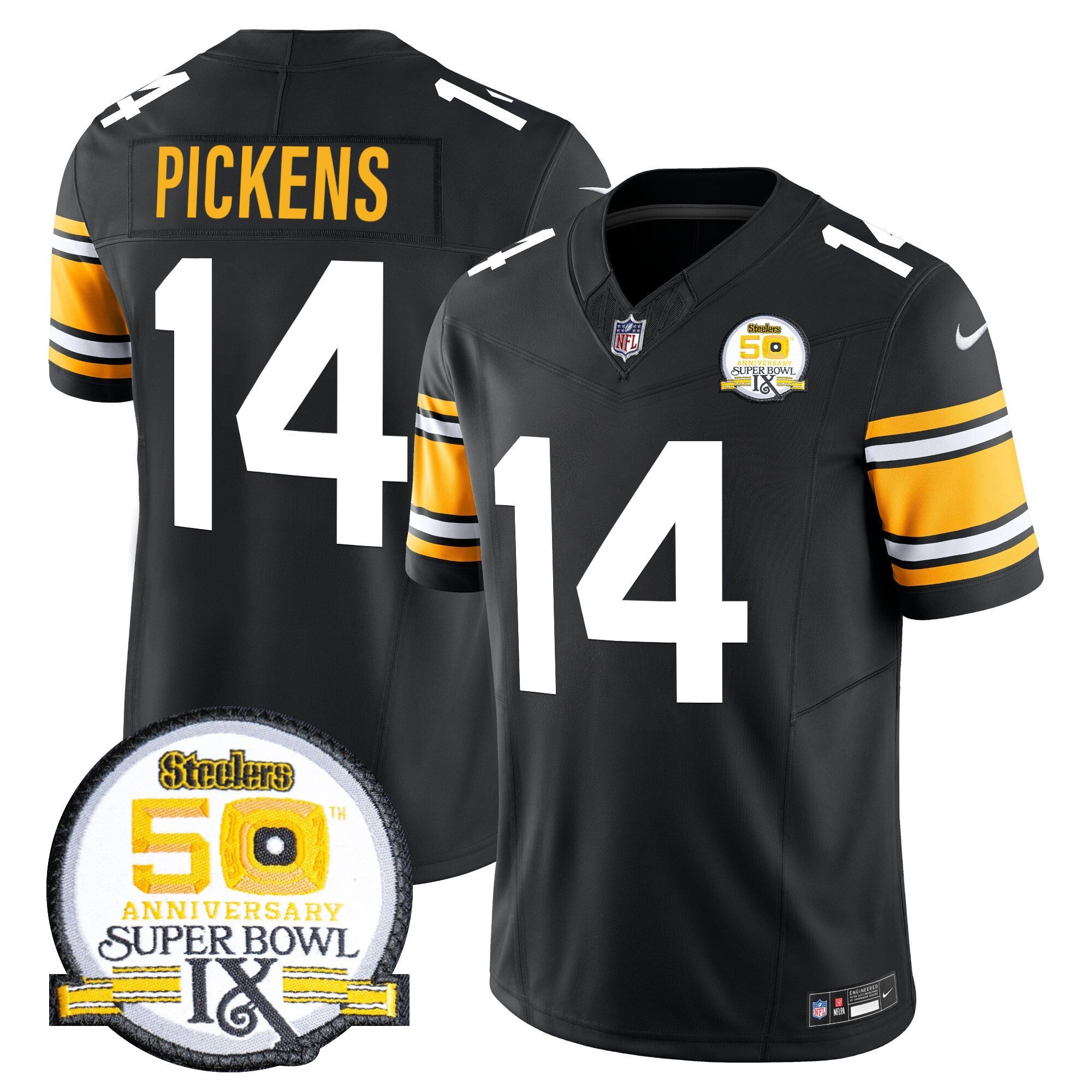 Men's Steelers 50th Anniversary Of Super Bowl IX Patch Vapor Limited Jersey - All Stitched