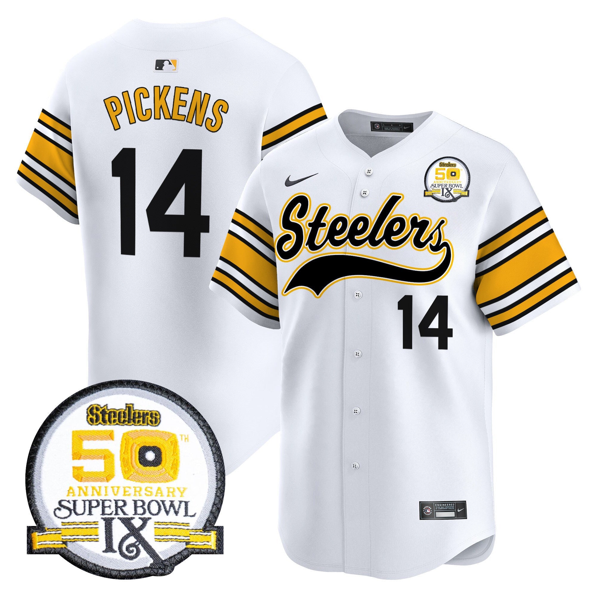 Men's Steelers 50th Anniversary Of Super Bowl IX Patch Vapor Premier Baseball Jersey - All Stitched