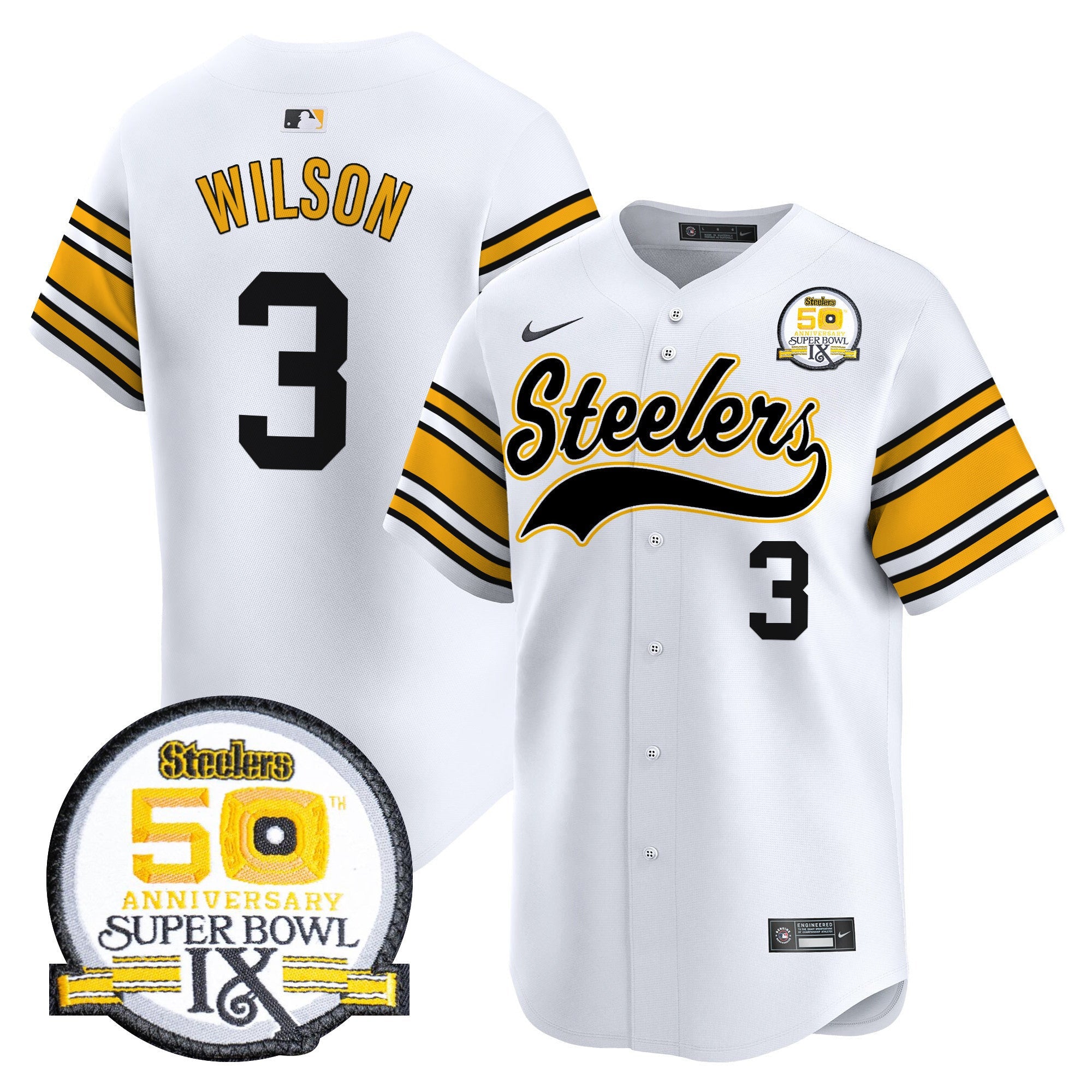 Men's Steelers 50th Anniversary Of Super Bowl IX Patch Vapor Premier Baseball Jersey - All Stitched