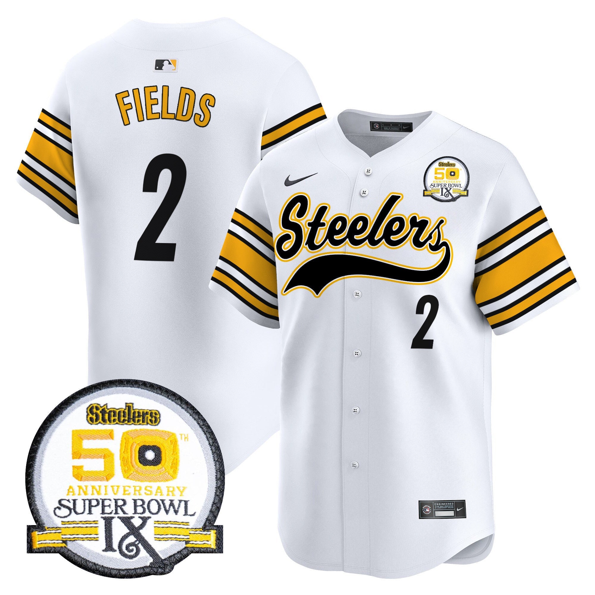 Men's Steelers 50th Anniversary Of Super Bowl IX Patch Vapor Premier Baseball Jersey - All Stitched