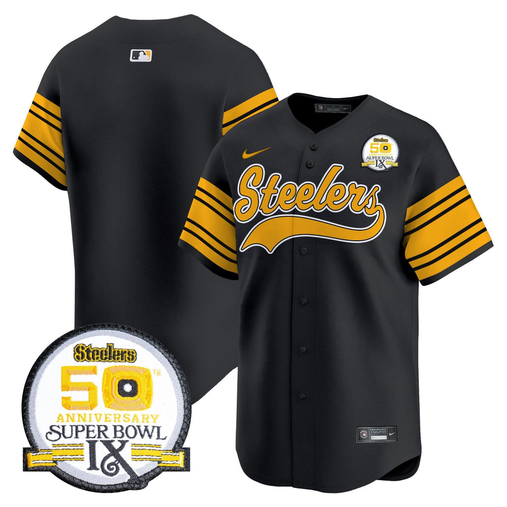 Men's Steelers 50th Anniversary Of Super Bowl IX Patch Vapor Premier Baseball Jersey - All Stitched