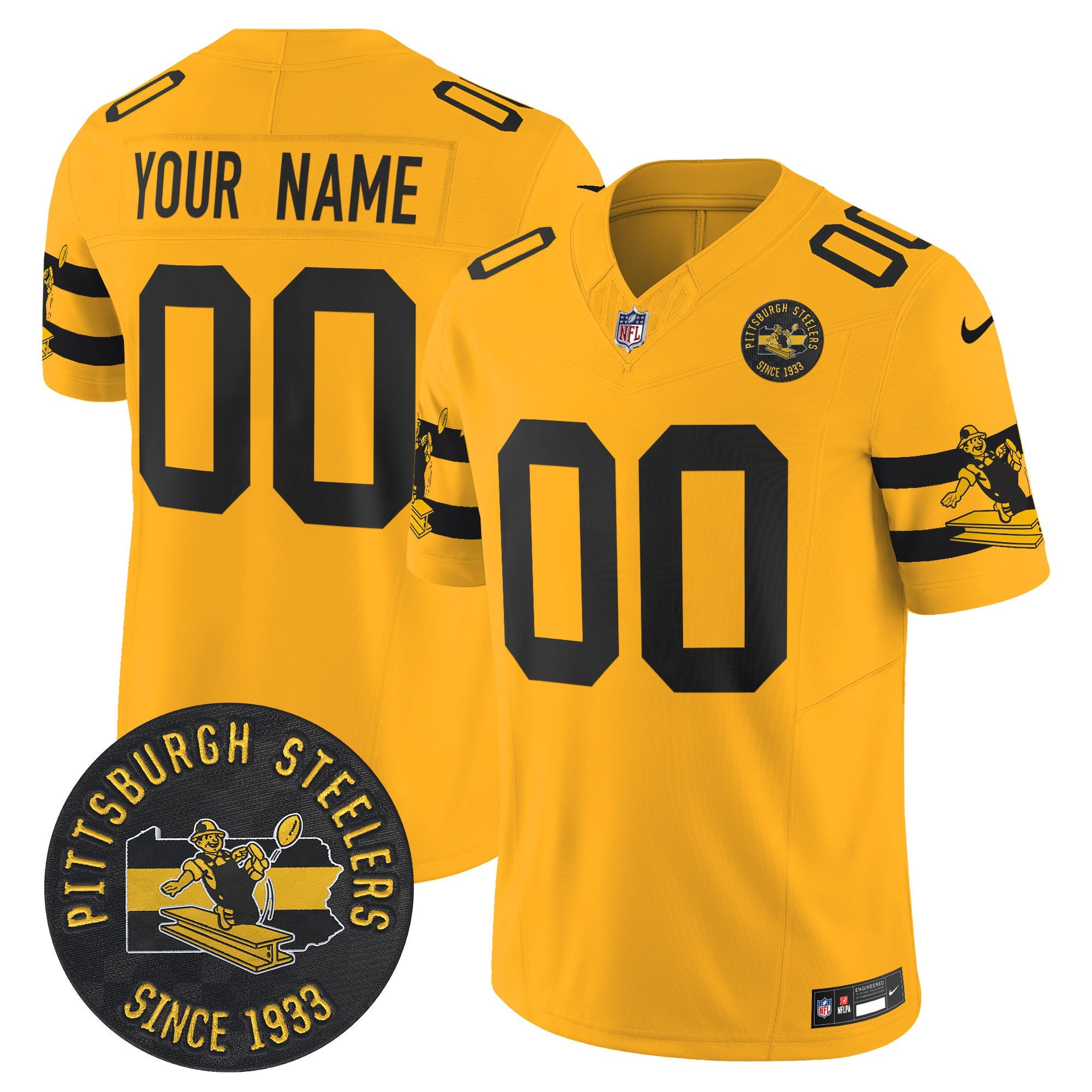 Pittsburgh Steelers Throwback 1933 Patch Vapor Limited Custom Jersey - All Stitched