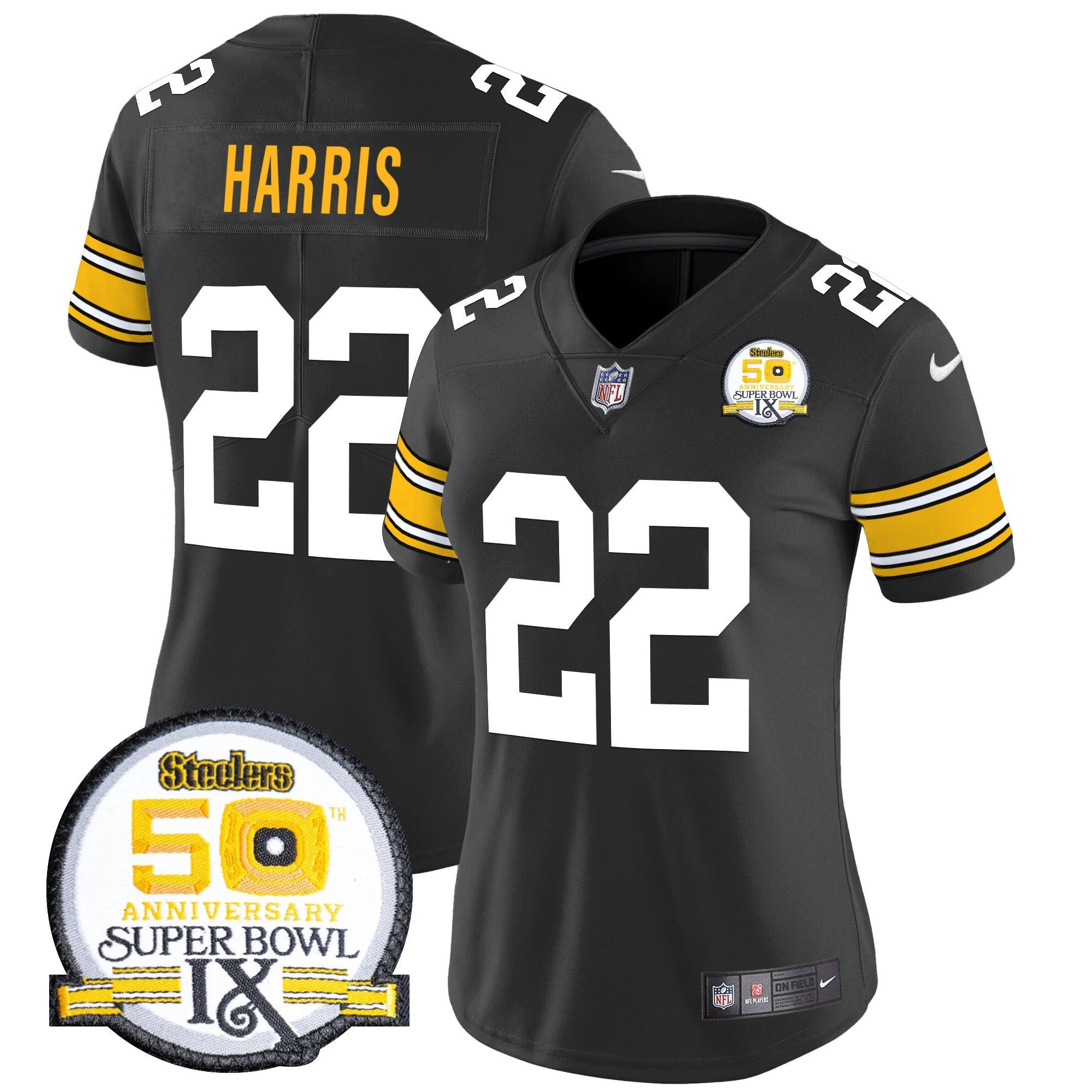 Women's Steelers 50th Anniversary Of Super Bowl IX Patch Vapor Limited Jersey - All Stitched