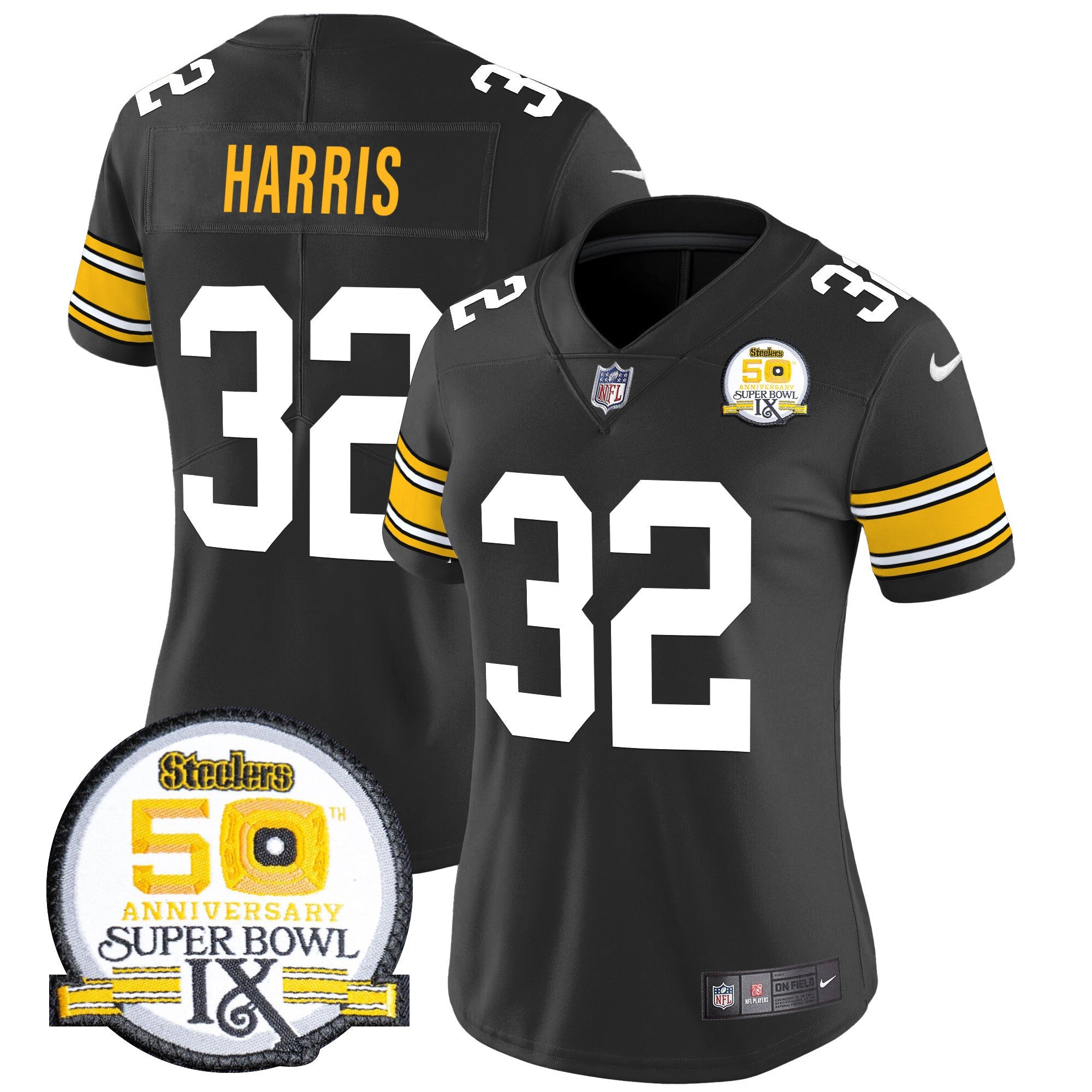 Women's Steelers 50th Anniversary Of Super Bowl IX Patch Vapor Limited Jersey - All Stitched