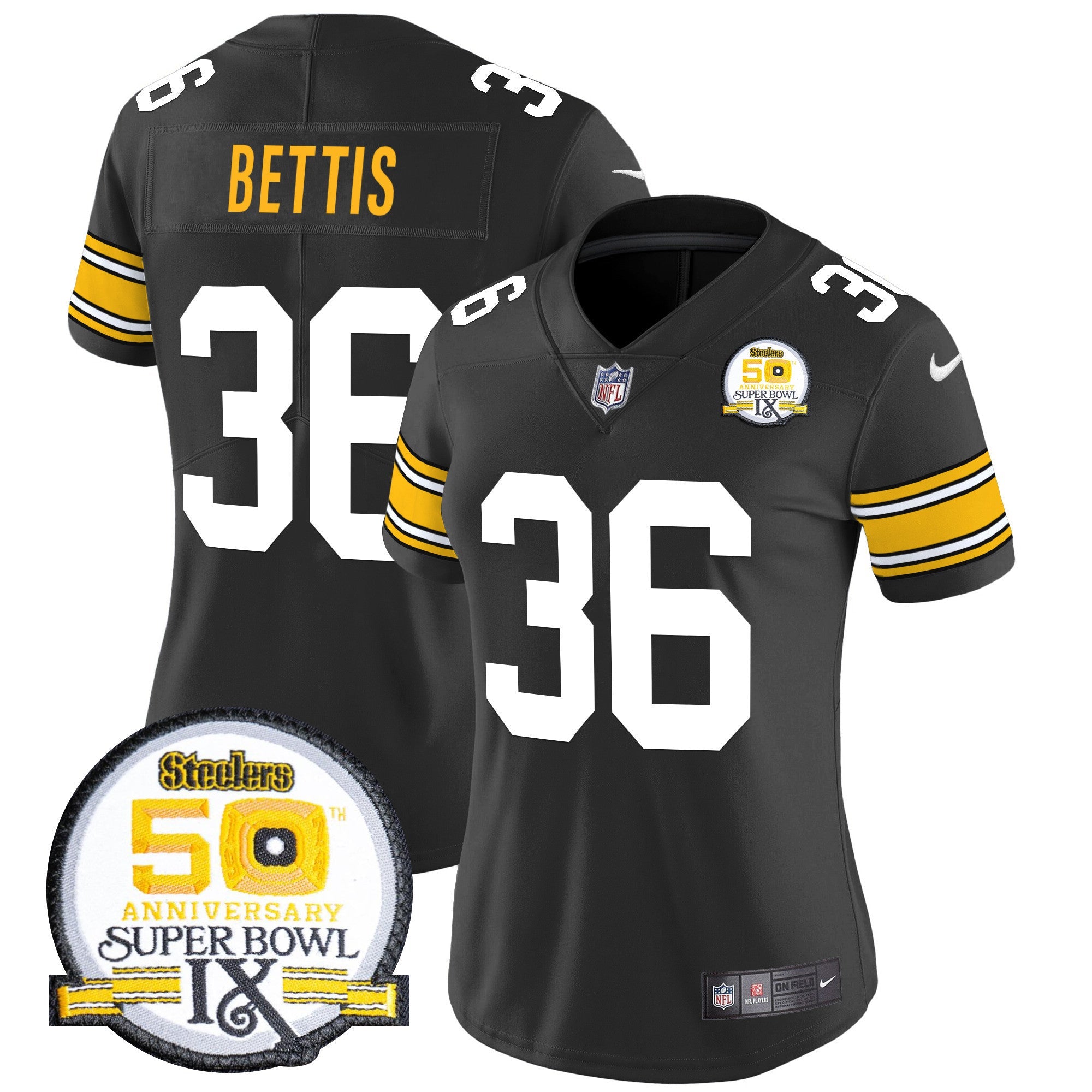 Women's Steelers 50th Anniversary Of Super Bowl IX Patch Vapor Limited Jersey - All Stitched