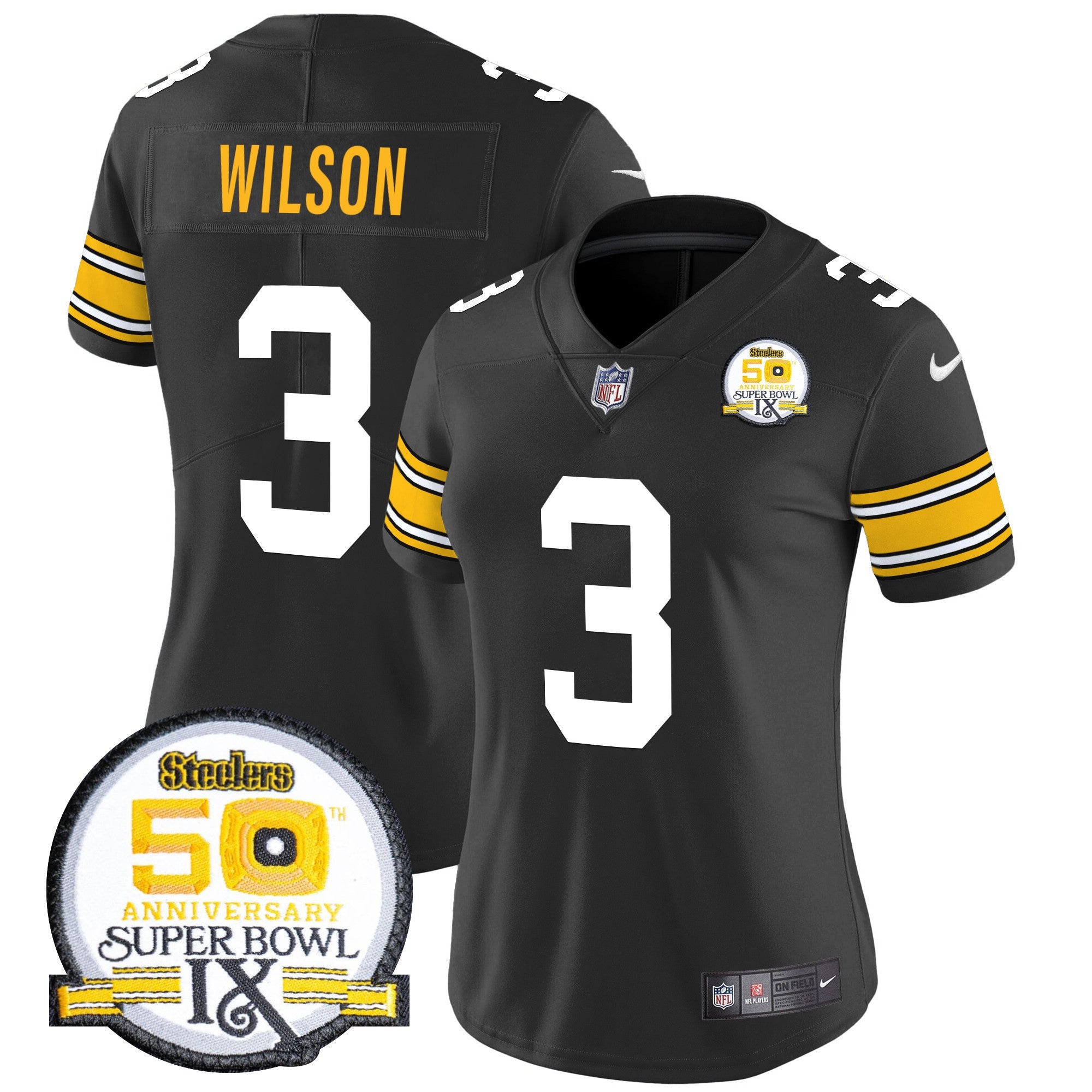 Women's Steelers 50th Anniversary Of Super Bowl IX Patch Vapor Limited Jersey - All Stitched