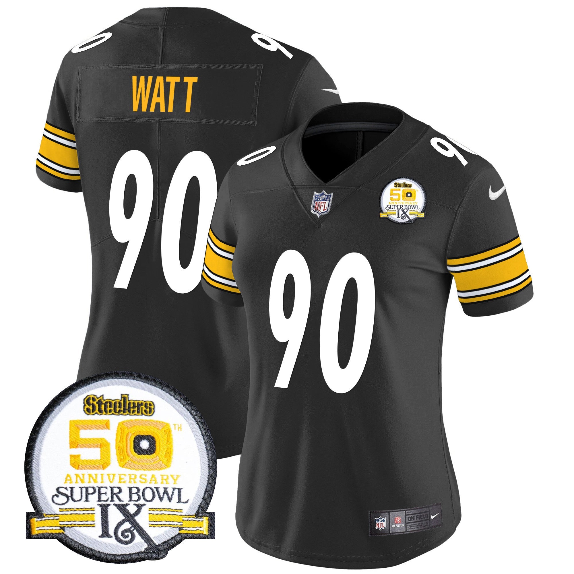 Women's Steelers 50th Anniversary Of Super Bowl IX Patch Vapor Limited Jersey - All Stitched