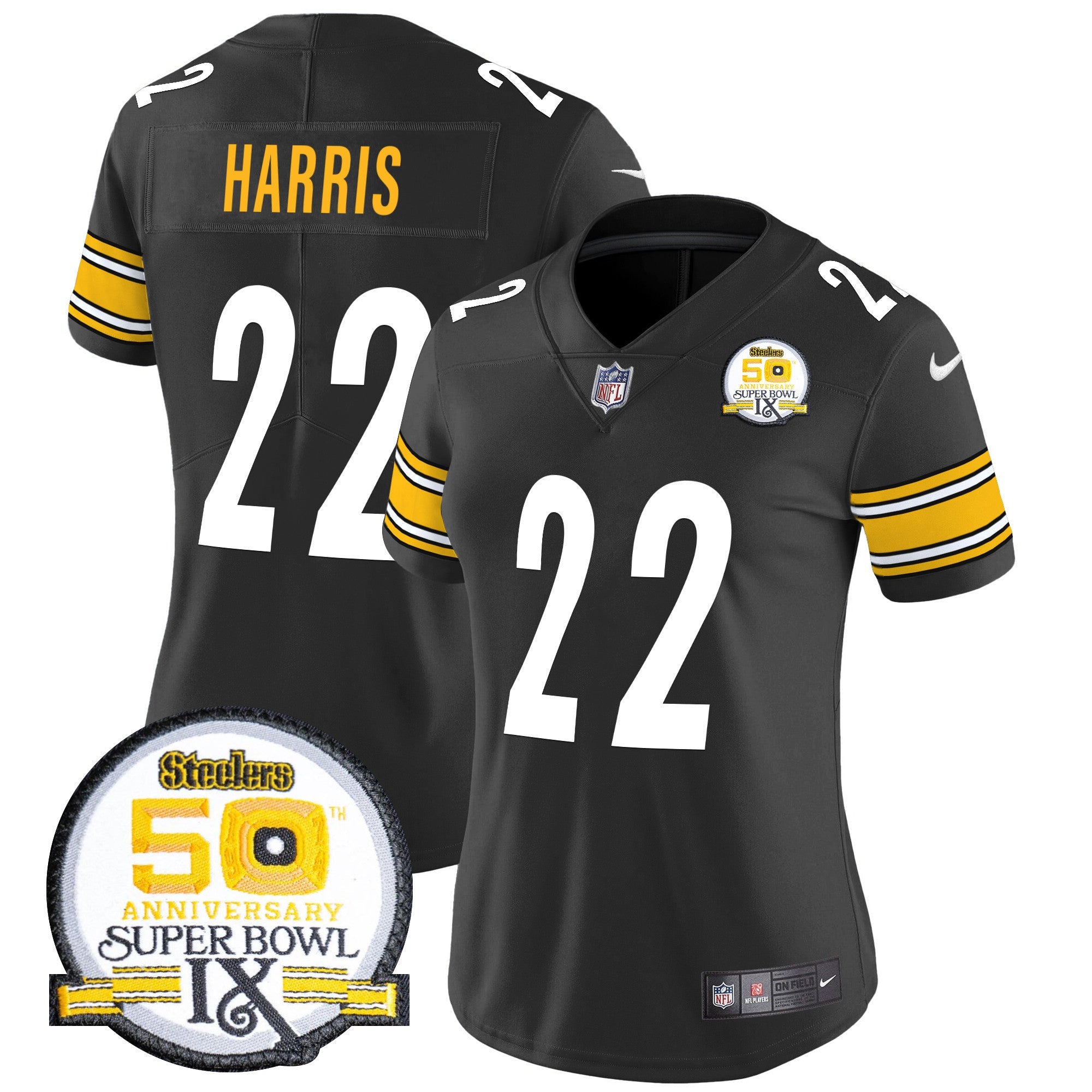 Women's Steelers 50th Anniversary Of Super Bowl IX Patch Vapor Limited Jersey - All Stitched