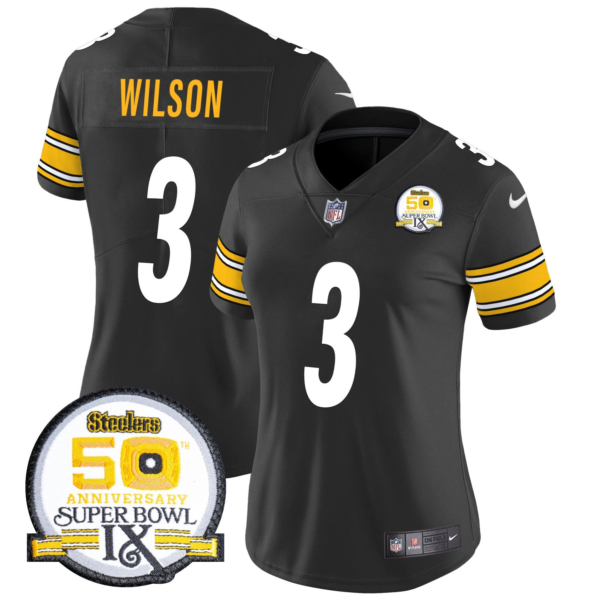 Women's Steelers 50th Anniversary Of Super Bowl IX Patch Vapor Limited Jersey - All Stitched