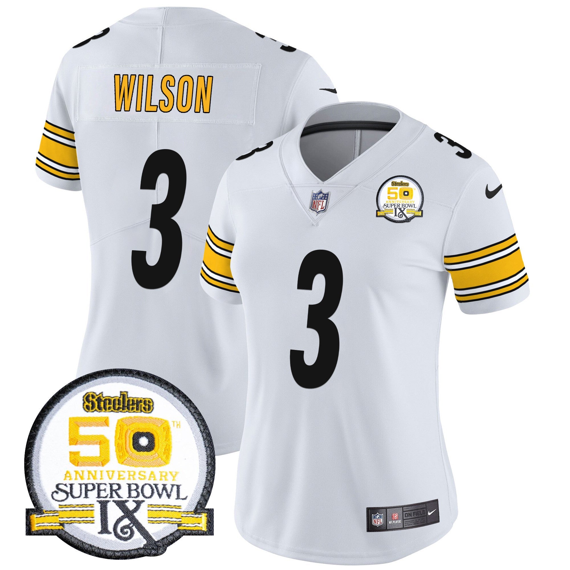 Women's Steelers 50th Anniversary Of Super Bowl IX Patch Vapor Limited Jersey - All Stitched