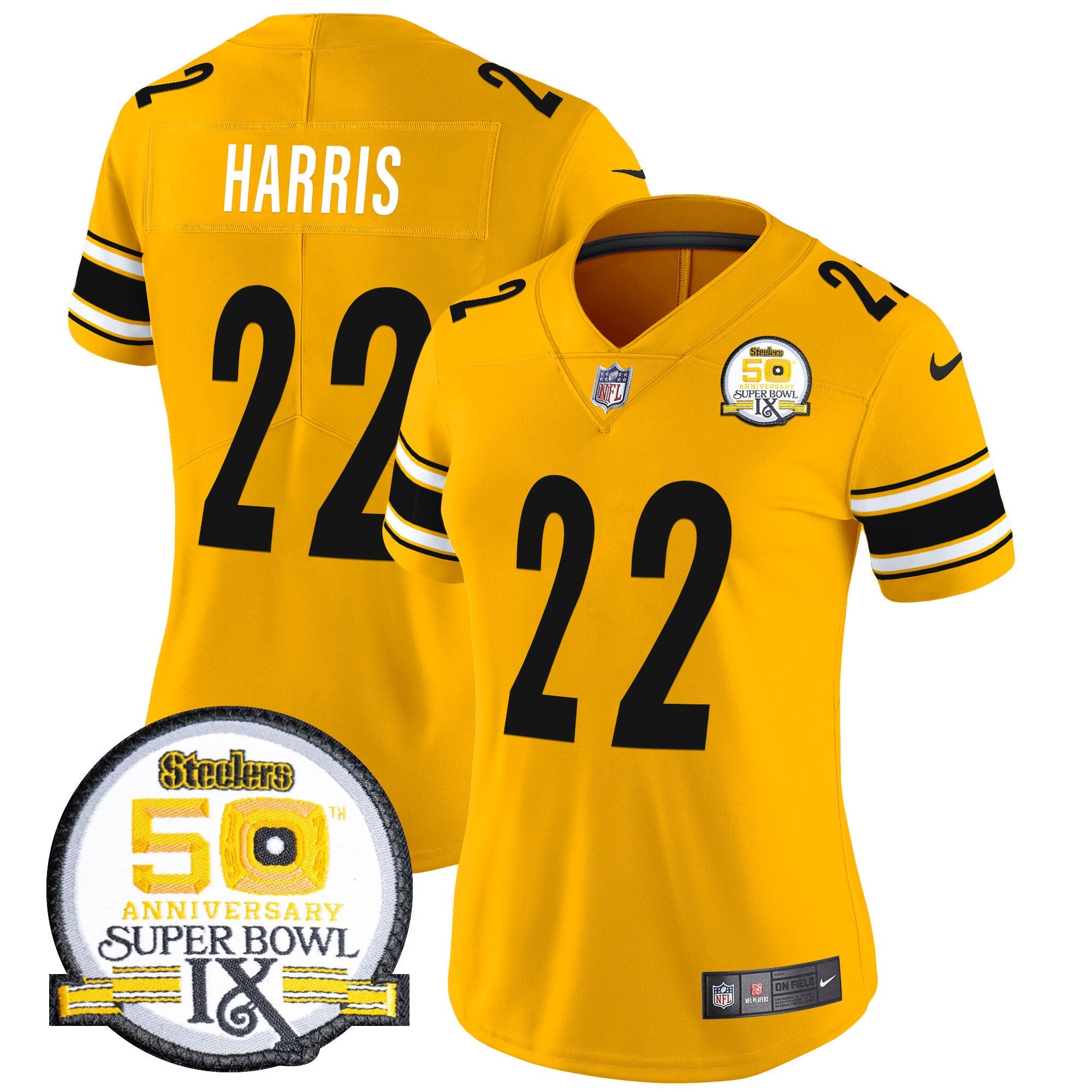 Women's Steelers 50th Anniversary Of Super Bowl IX Patch Vapor Limited Jersey - All Stitched