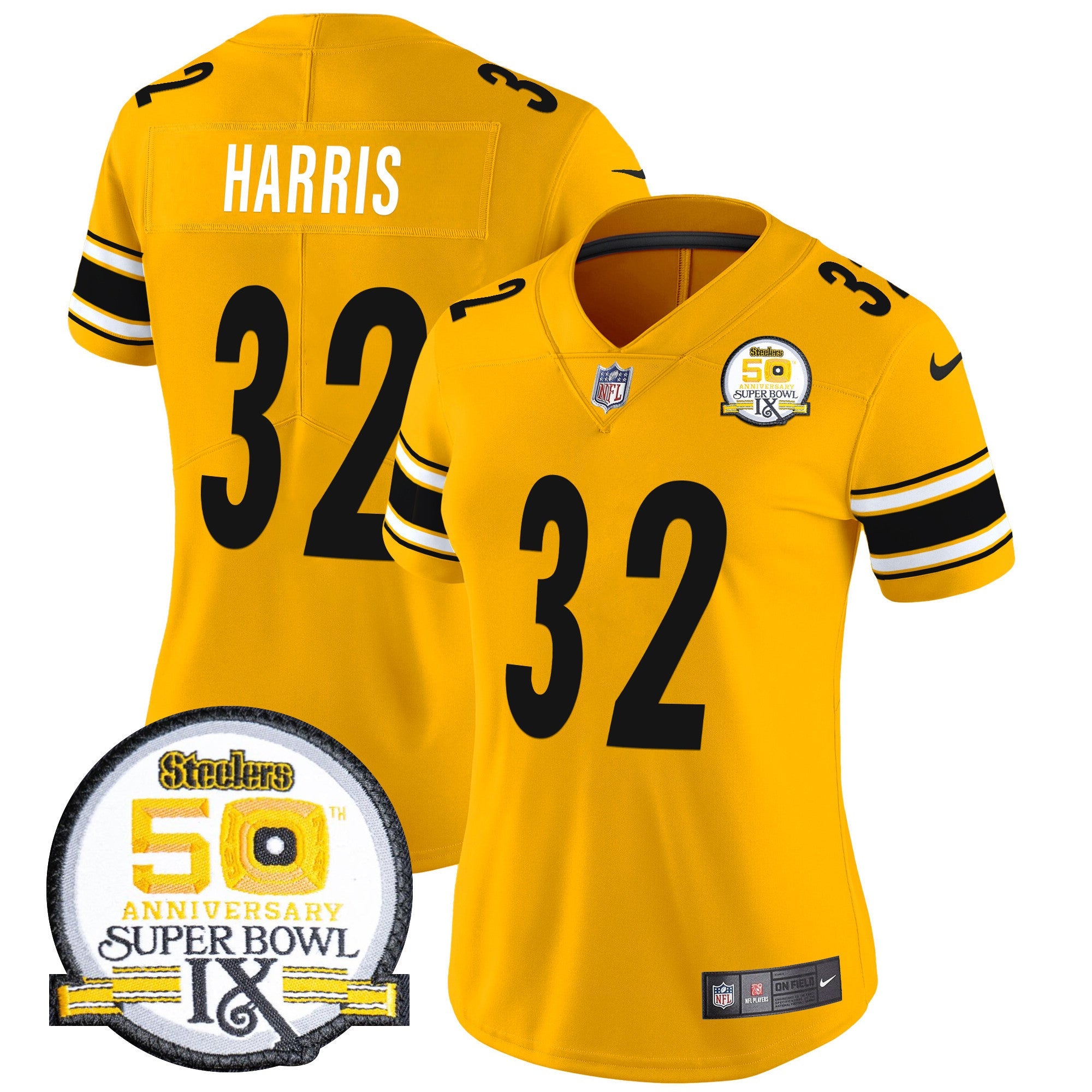 Women's Steelers 50th Anniversary Of Super Bowl IX Patch Vapor Limited Jersey - All Stitched