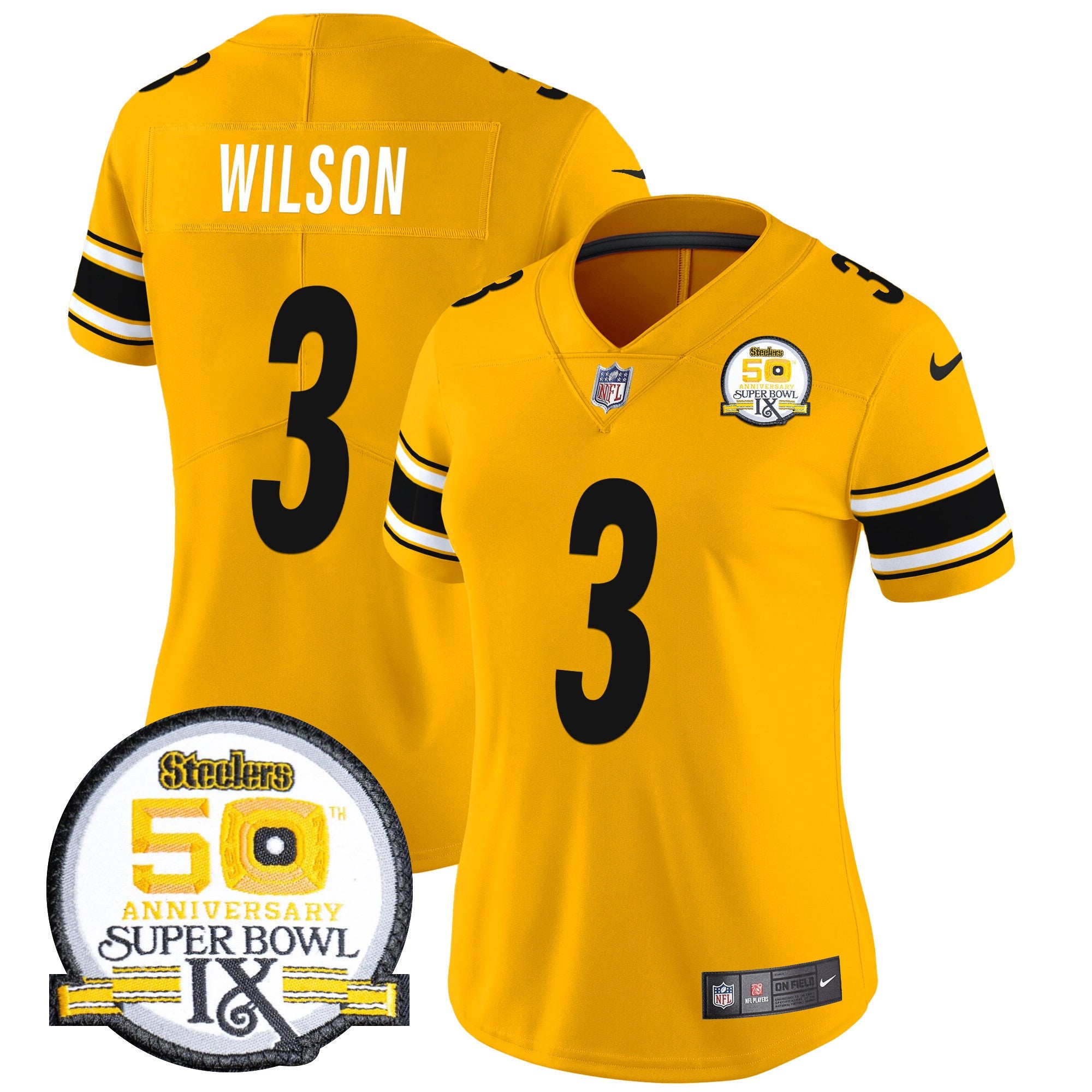 Women's Steelers 50th Anniversary Of Super Bowl IX Patch Vapor Limited Jersey - All Stitched