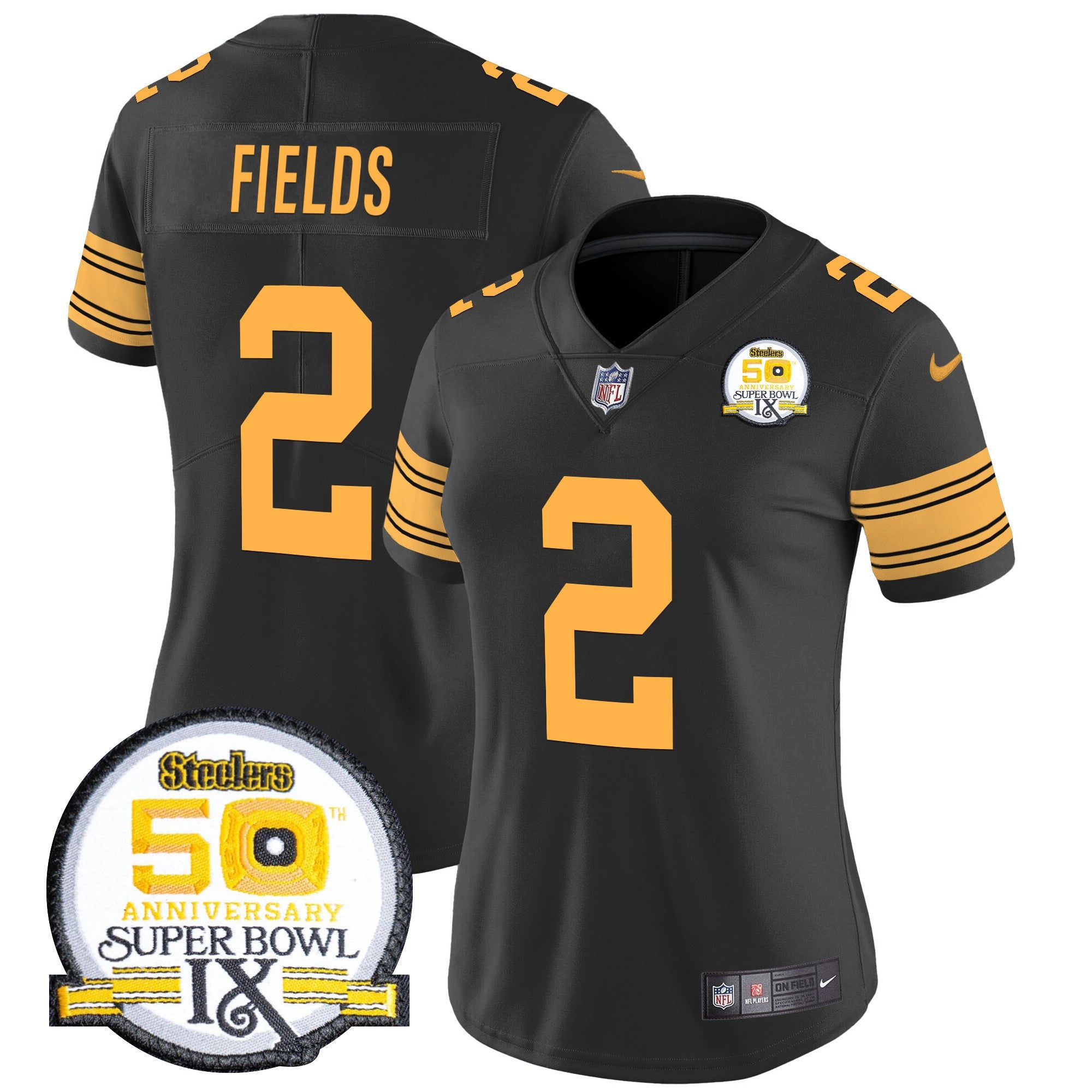 Women's Steelers 50th Anniversary Of Super Bowl IX Patch Vapor Limited Jersey - All Stitched