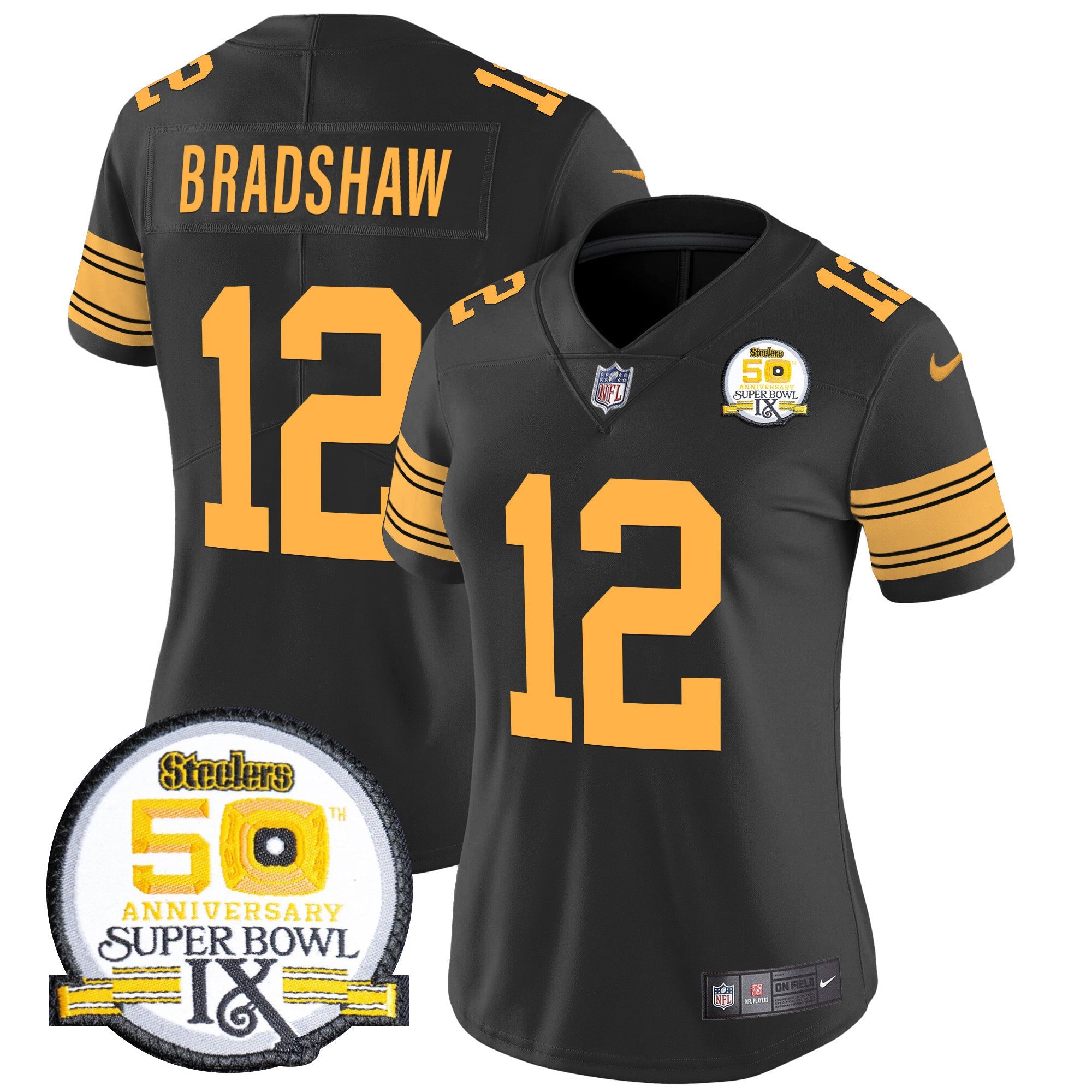 Women's Steelers 50th Anniversary Of Super Bowl IX Patch Vapor Limited Jersey - All Stitched