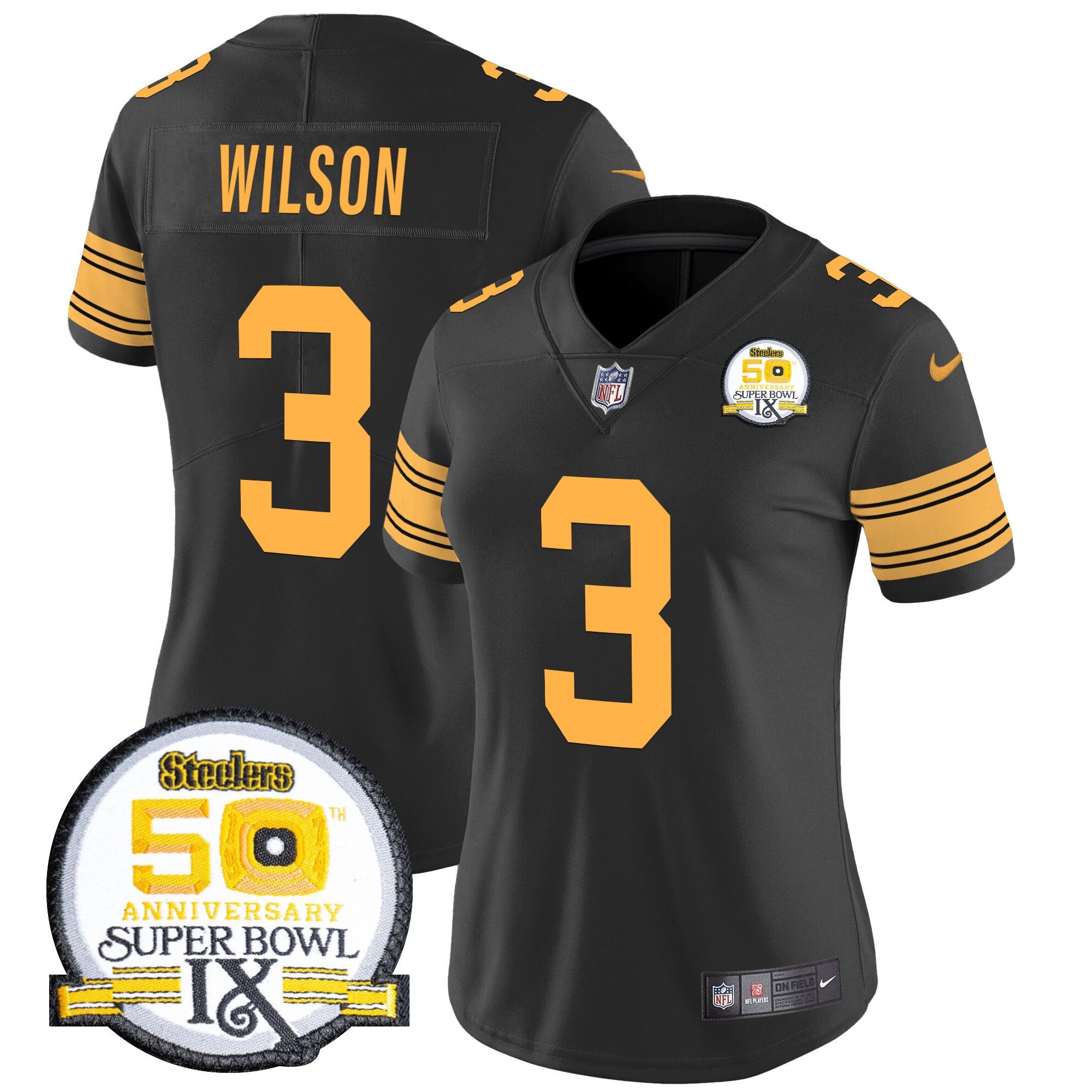 Women's Steelers 50th Anniversary Of Super Bowl IX Patch Vapor Limited Jersey - All Stitched