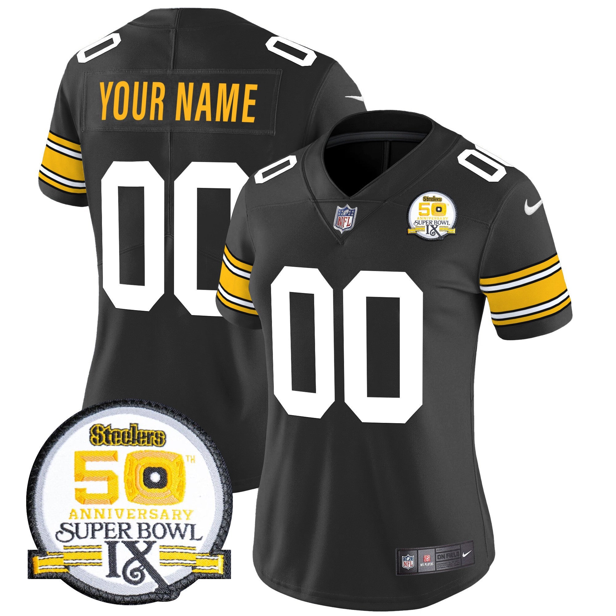 Steelers 50th Anniversary Of Super Bowl IX Patch Vapor Limited Custom Jersey - All Stitched