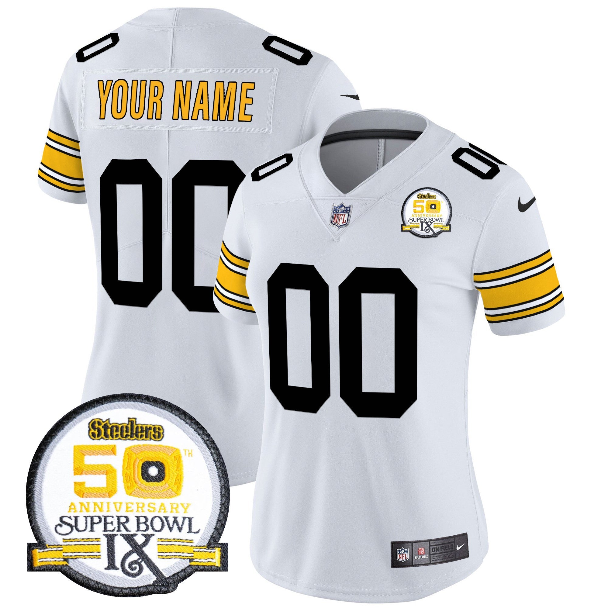 Steelers 50th Anniversary Of Super Bowl IX Patch Vapor Limited Custom Jersey - All Stitched
