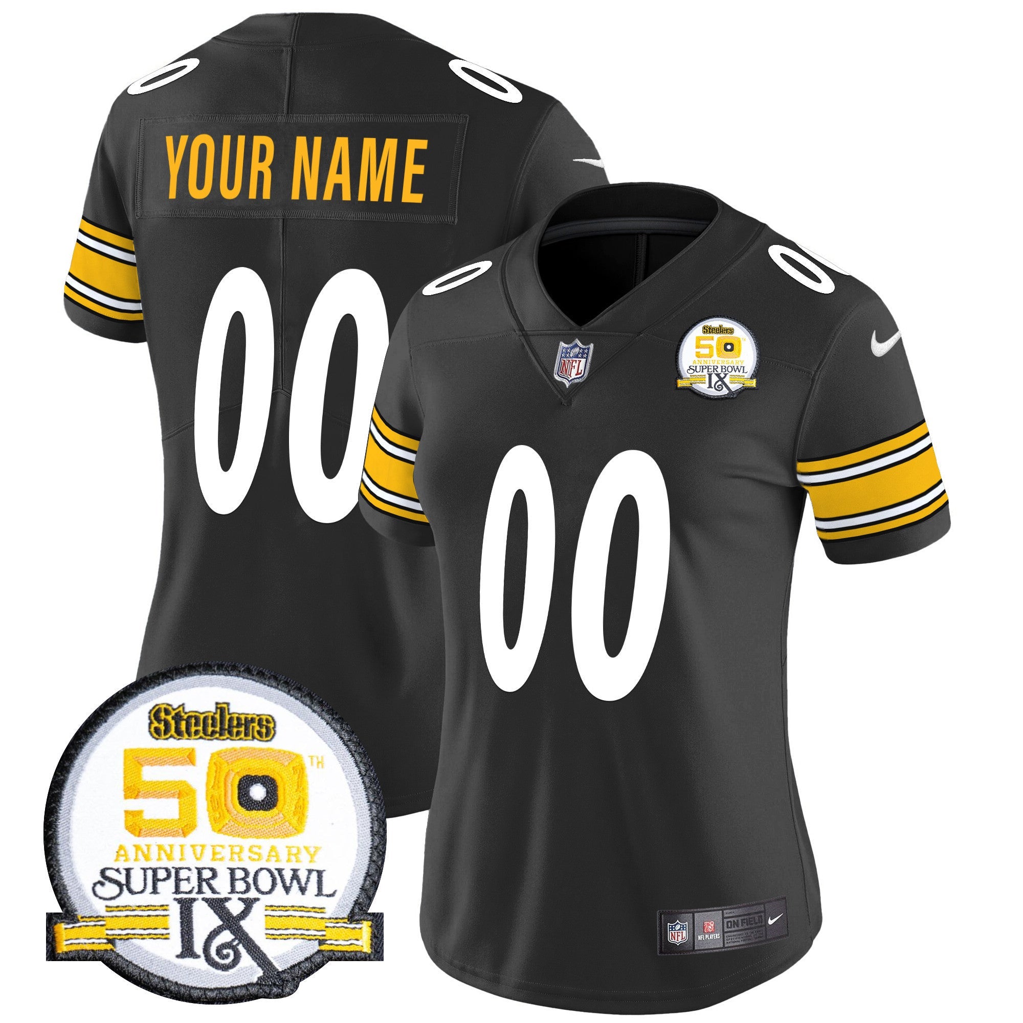 Steelers 50th Anniversary Of Super Bowl IX Patch Vapor Limited Custom Jersey - All Stitched