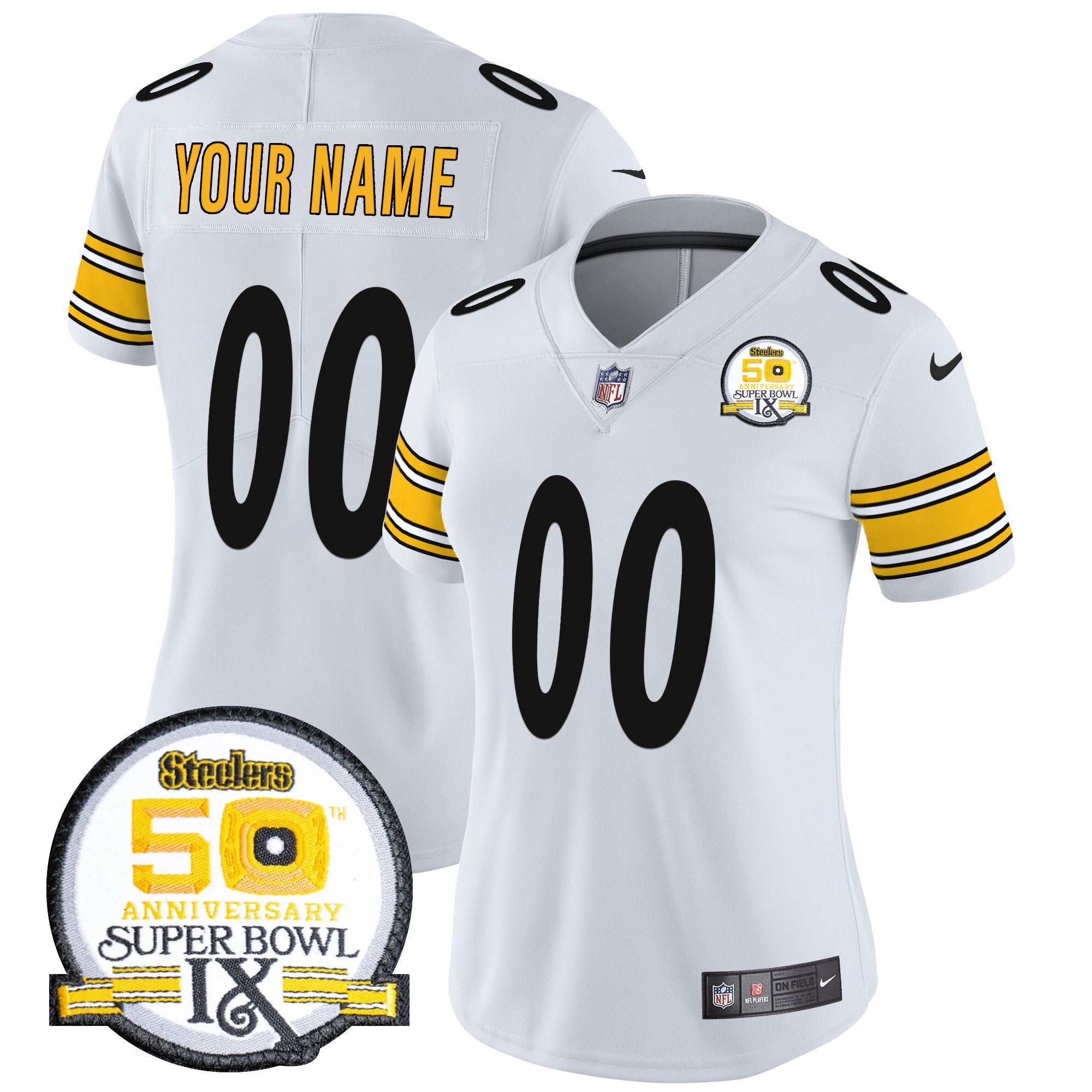 Steelers 50th Anniversary Of Super Bowl IX Patch Vapor Limited Custom Jersey - All Stitched