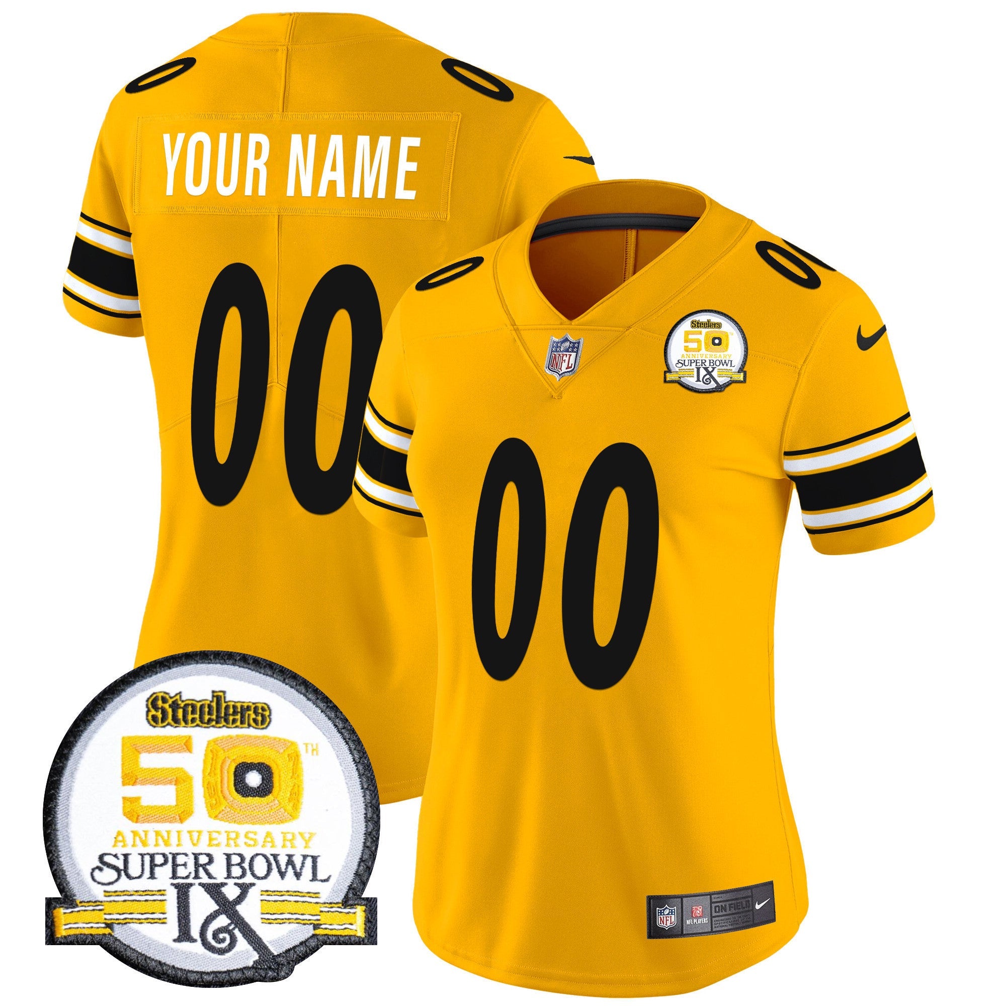 Steelers 50th Anniversary Of Super Bowl IX Patch Vapor Limited Custom Jersey - All Stitched